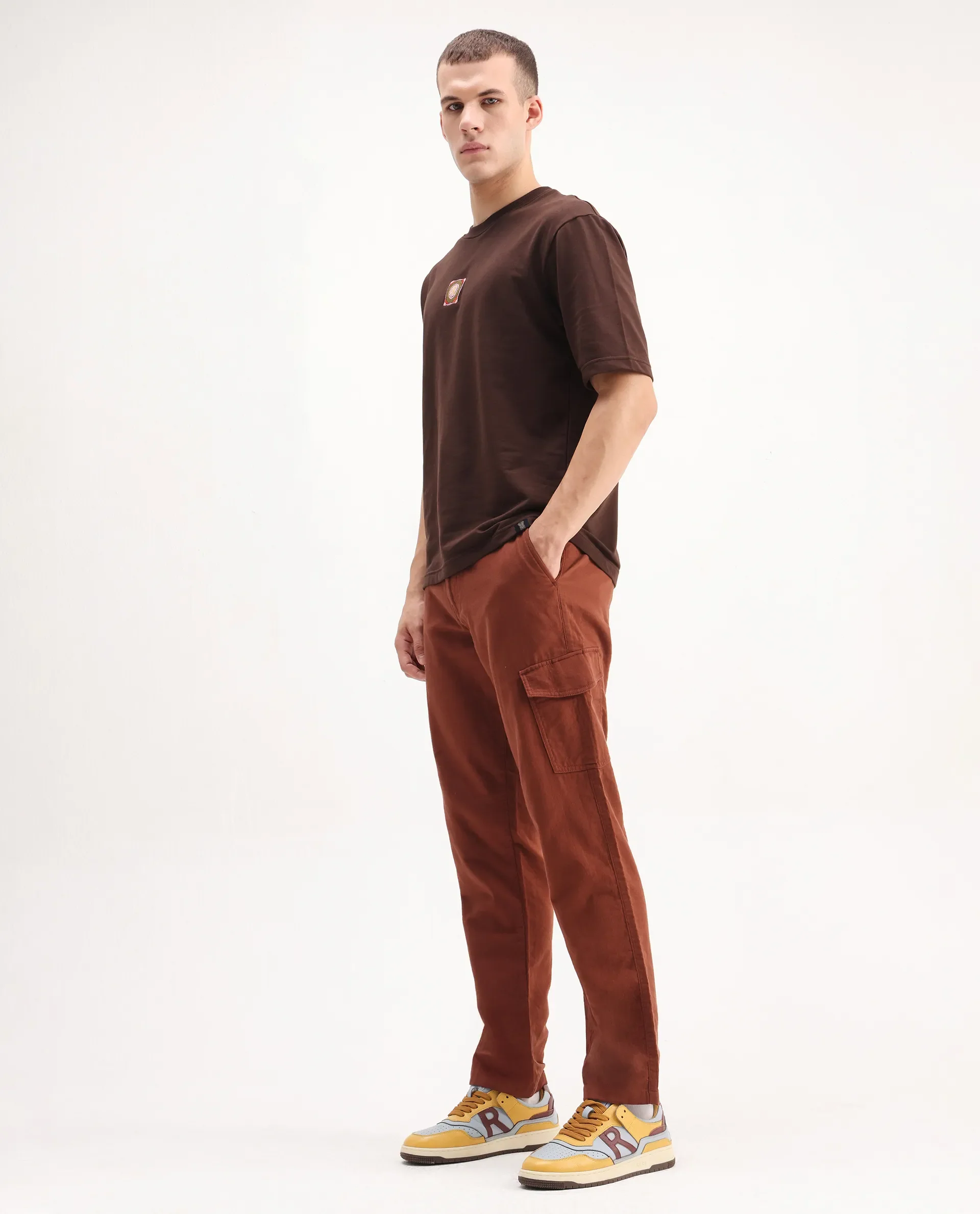 Rare Rabbit Men's Presso-Aw25 Rust Cotton Plain Regular Fit Trouser - Image 5