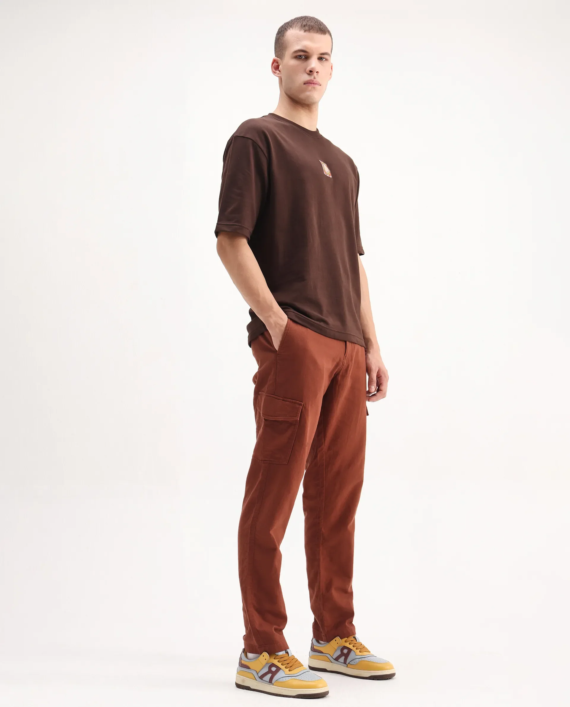 Rare Rabbit Men's Presso-Aw25 Rust Cotton Plain Regular Fit Trouser - Image 6