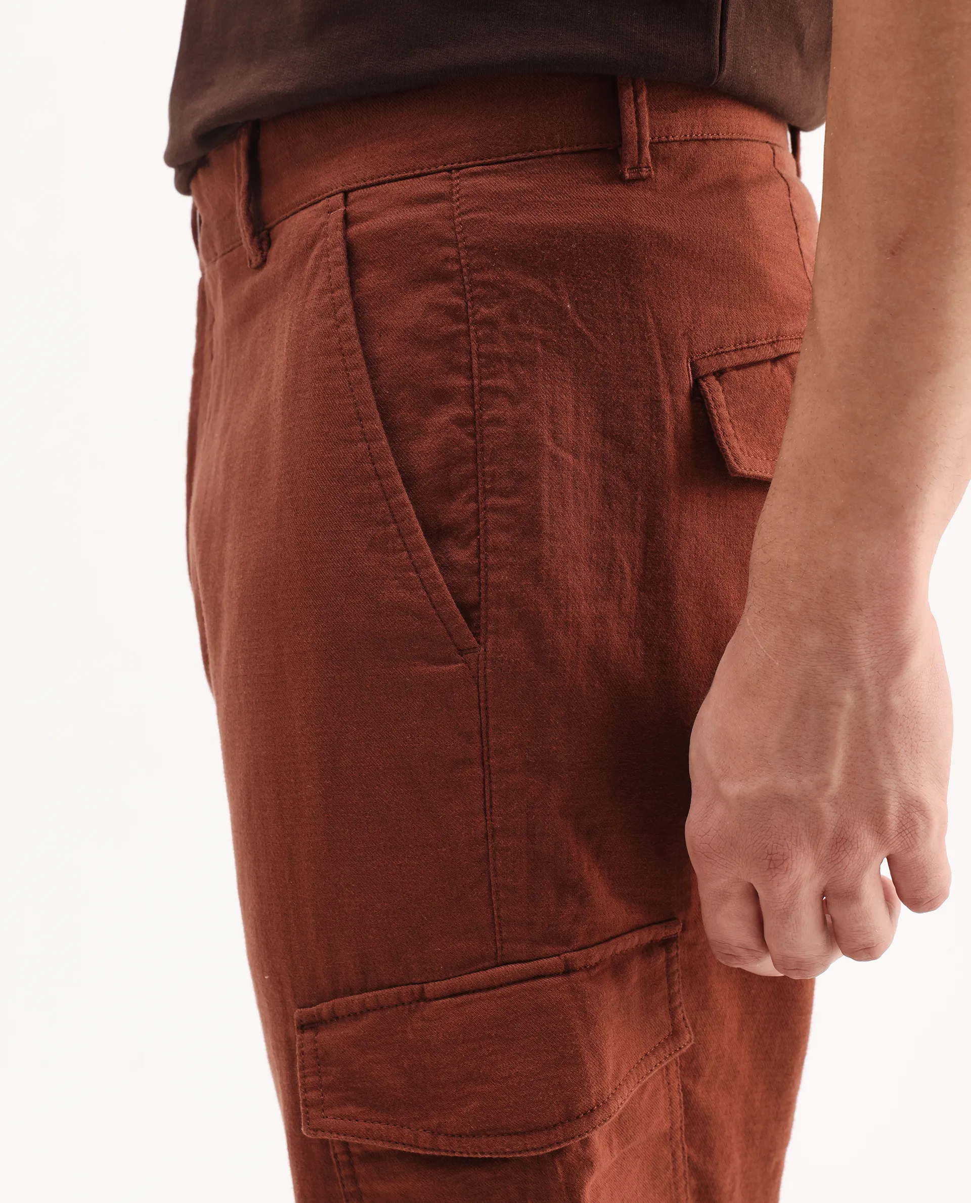 Rare Rabbit Men's Presso-Aw25 Rust Cotton Plain Regular Fit Trouser - Image 7