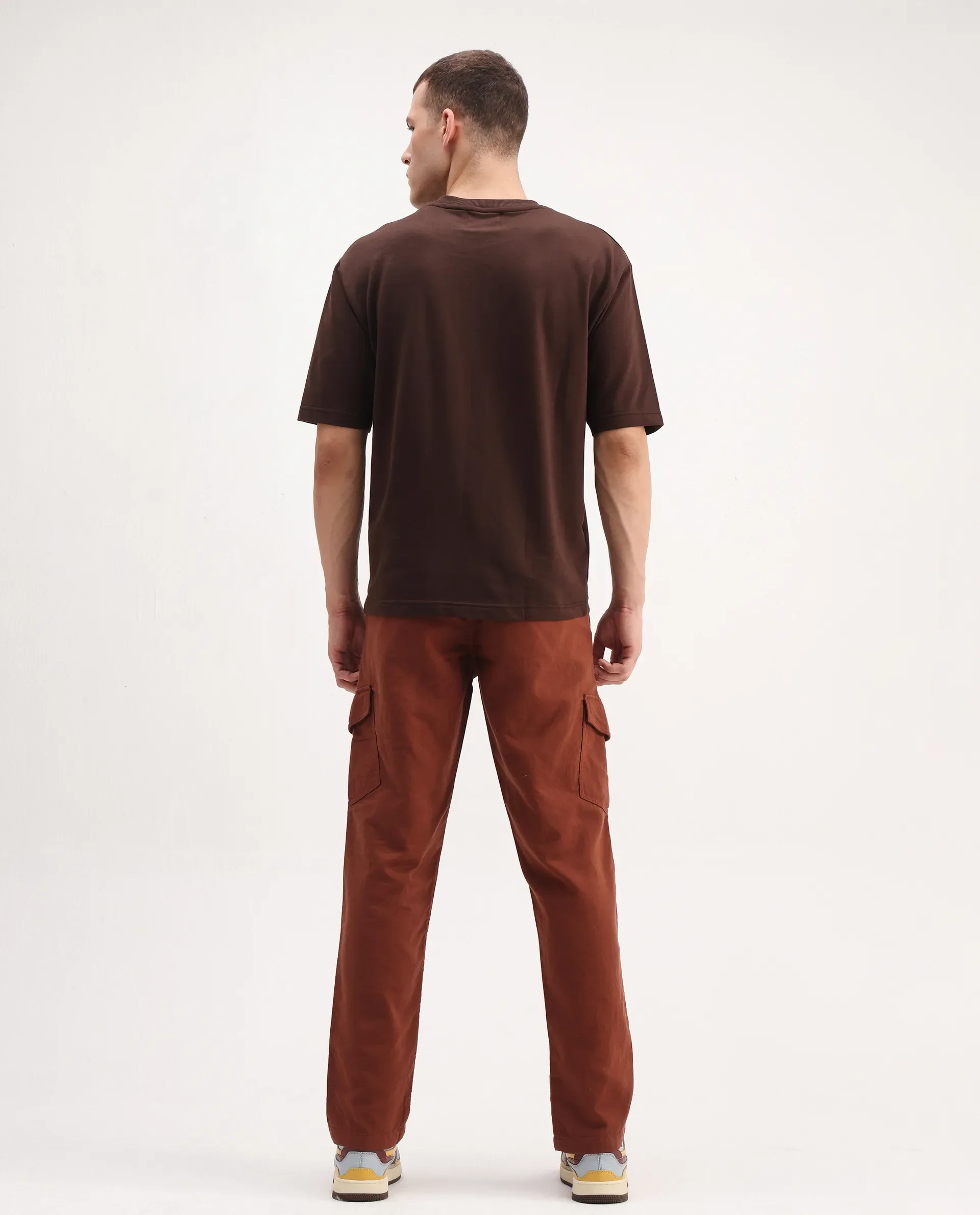 Rare Rabbit Men's Presso-Aw25 Rust Cotton Plain Regular Fit Trouser - Image 8