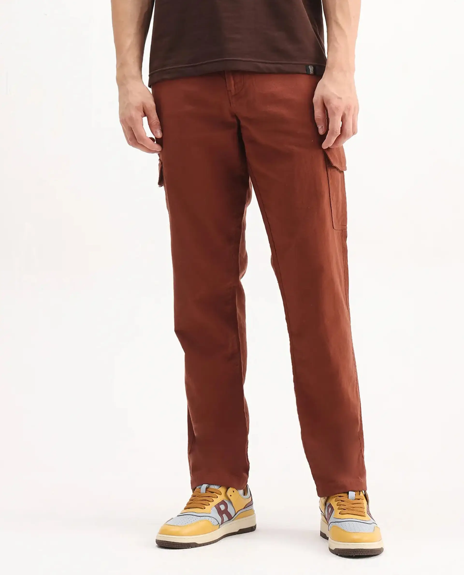 Rare Rabbit Men's Presso-Aw25 Rust Cotton Plain Regular Fit Trouser - Image 9