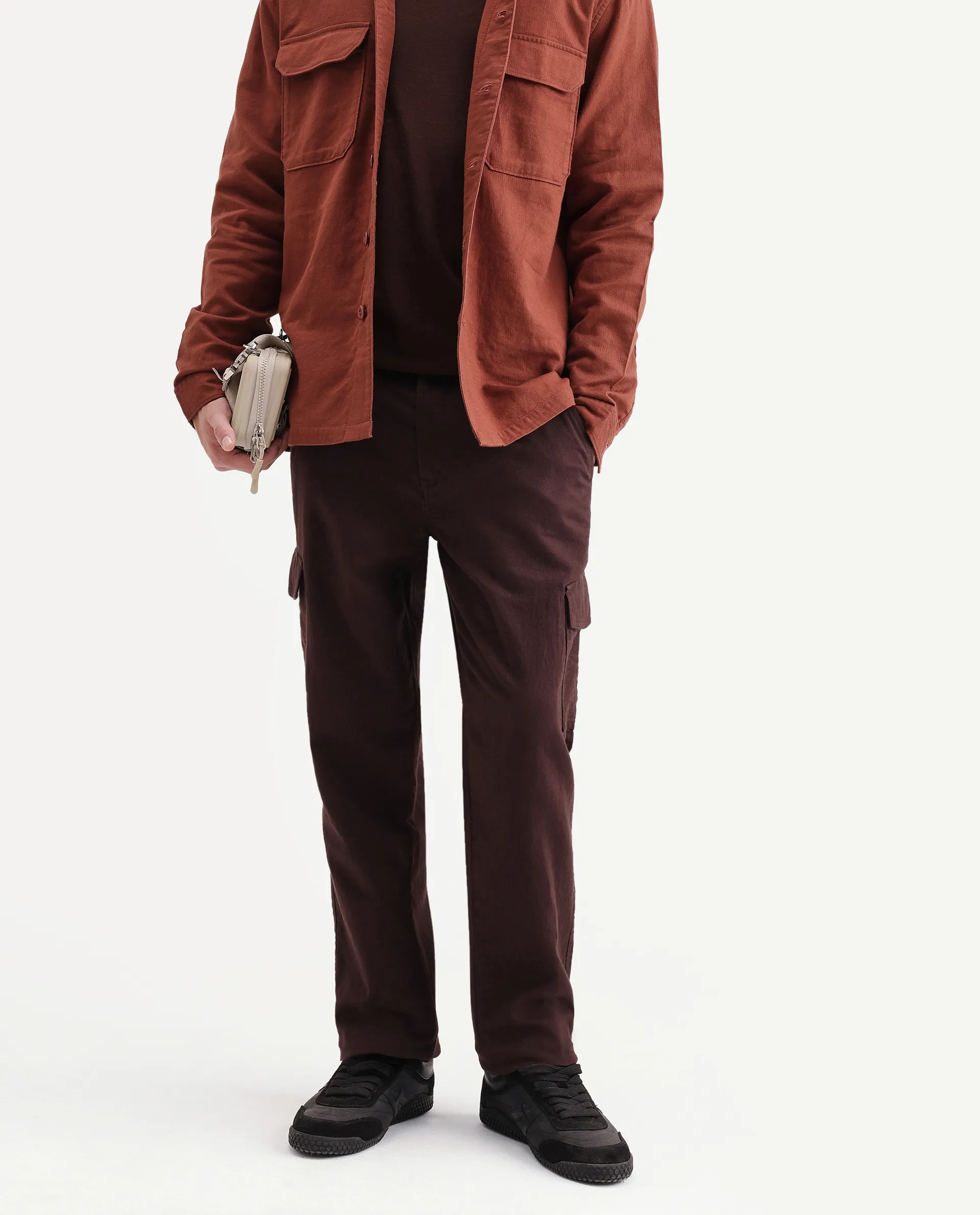 Rare Rabbit Men's Presso-Aw26 Dark Brown Cotton Fabric Regular Fit Plain Trouser - Image 2