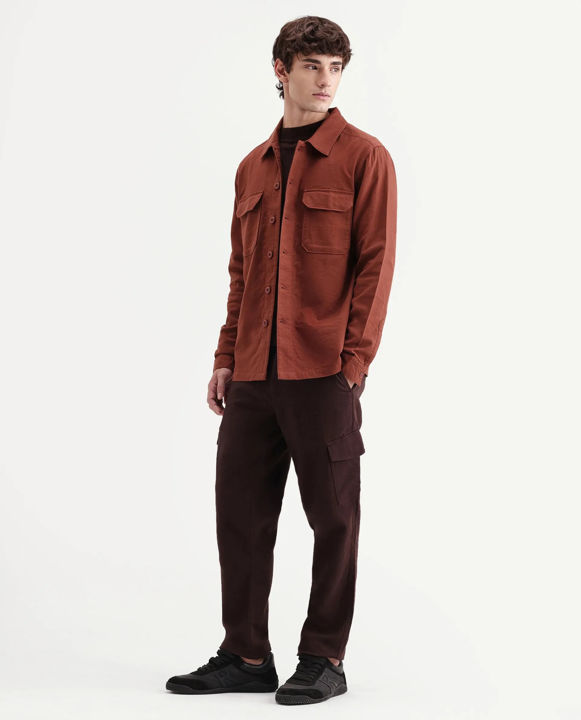 Rare Rabbit Men's Presso-Aw26 Dark Brown Cotton Fabric Regular Fit Plain Trouser - Image 4