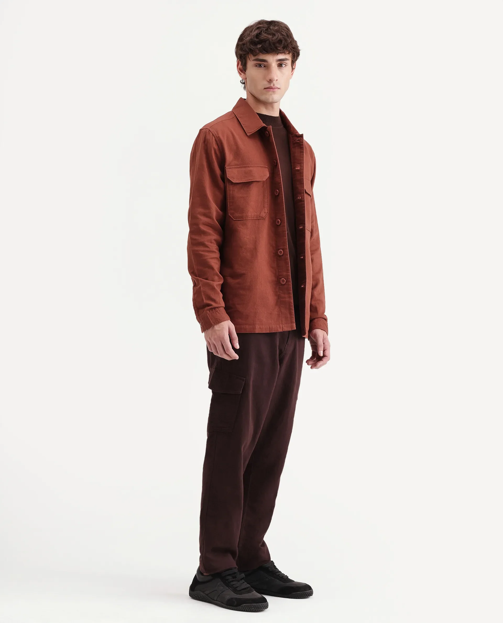 Rare Rabbit Men's Presso-Aw26 Dark Brown Cotton Fabric Regular Fit Plain Trouser - Image 5