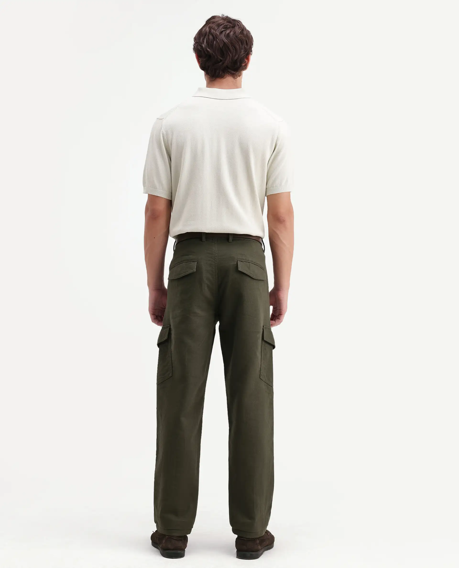 Rare Rabbit Men's Presso-Aw26 Olive Cotton Fabric Regular Fit Plain Cargo Trouser - Image 4