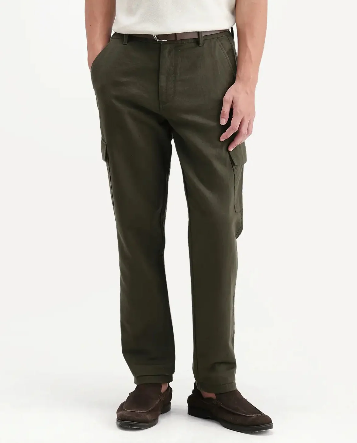 Rare Rabbit Men's Presso-Aw26 Olive Cotton Fabric Regular Fit Plain Cargo Trouser - Image 8