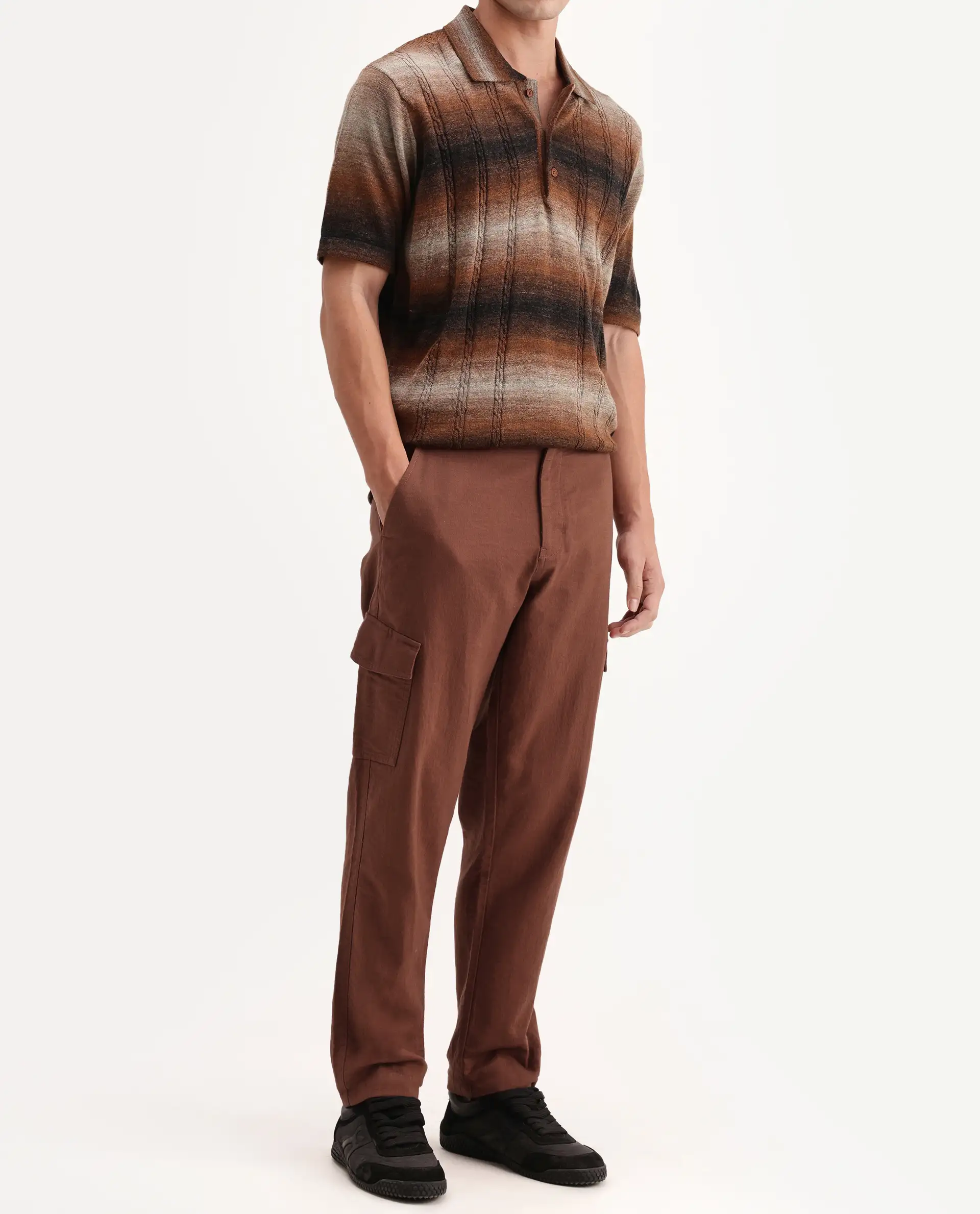 Rare Rabbit Men's Presso-Aw26 Rust Cotton Fabric Regular Fit Plain Trouser - Image 2