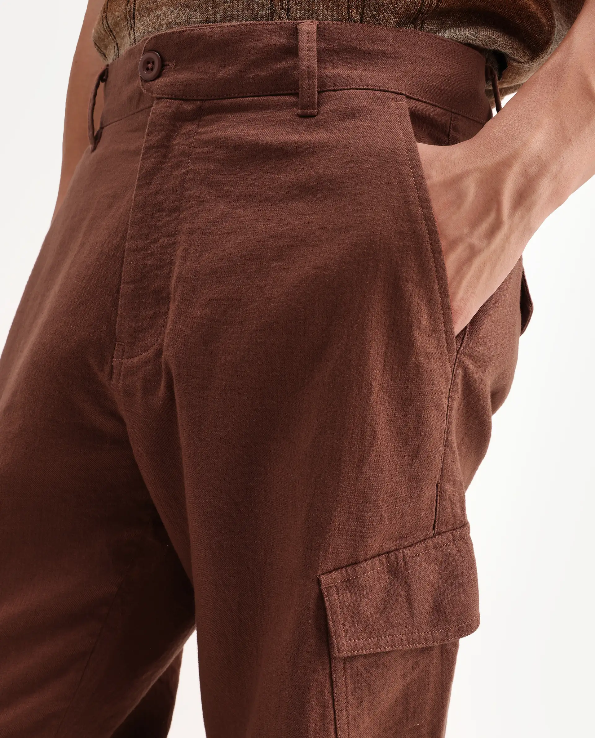 Rare Rabbit Men's Presso-Aw26 Rust Cotton Fabric Regular Fit Plain Trouser - Image 3