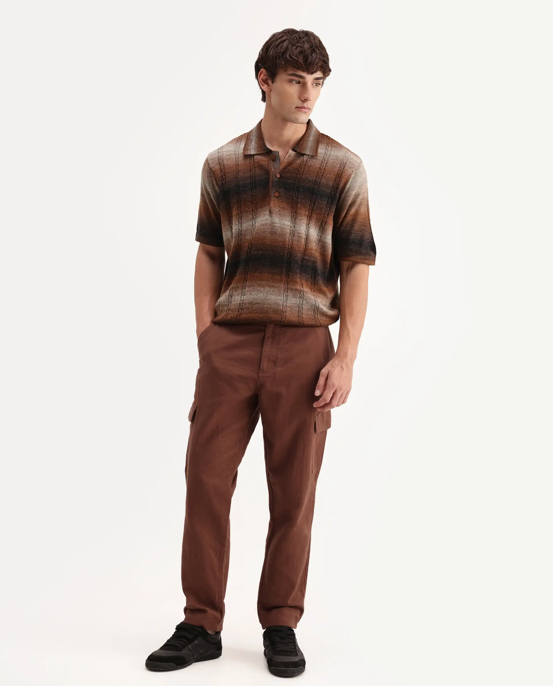 Rare Rabbit Men's Presso-Aw26 Rust Cotton Fabric Regular Fit Plain Trouser - Image 4