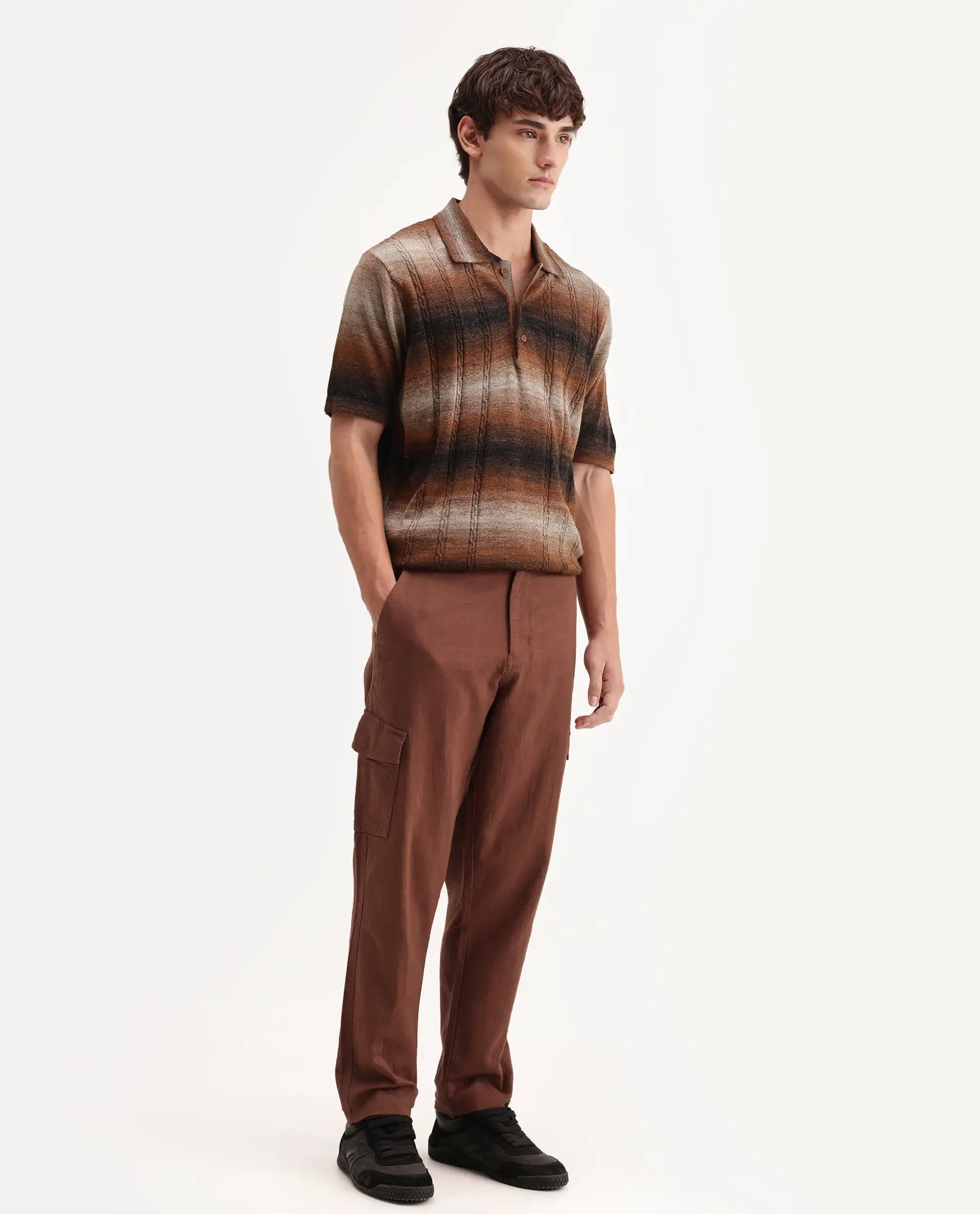 Rare Rabbit Men's Presso-Aw26 Rust Cotton Fabric Regular Fit Plain Trouser - Image 5