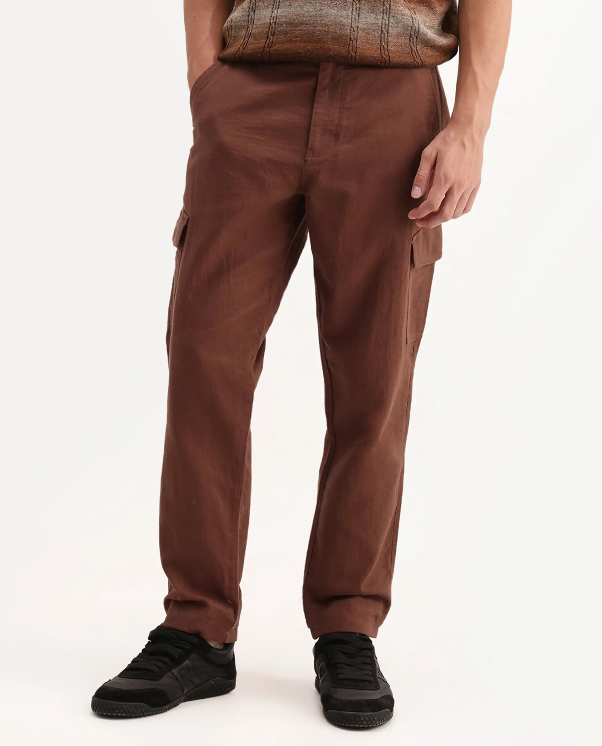 Rare Rabbit Men's Presso-Aw26 Rust Cotton Fabric Regular Fit Plain Trouser - Image 8