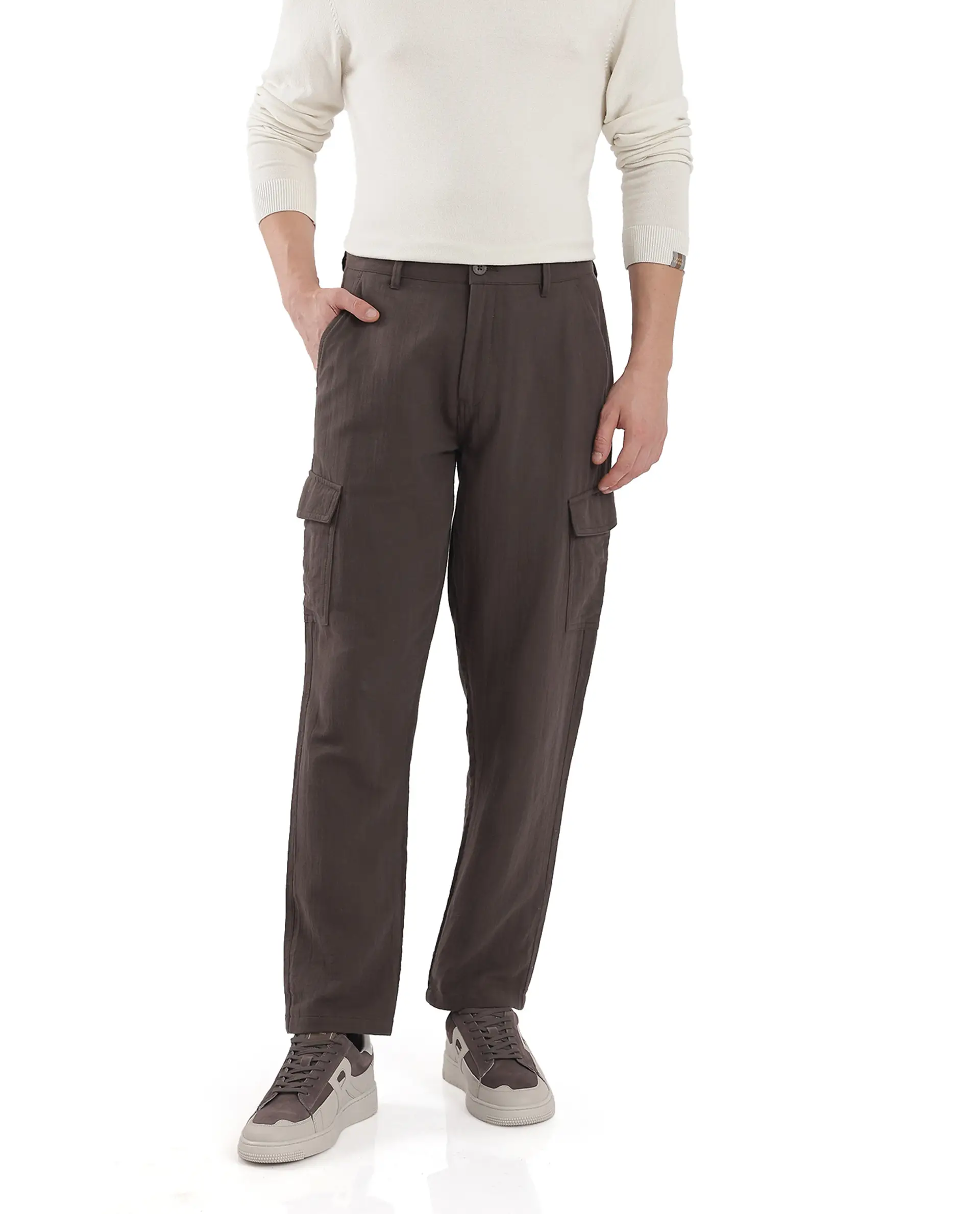 Rare Rabbit Men's Presso Dusky Brown Cotton Plain Relaxed Fit Trouser - Image 2