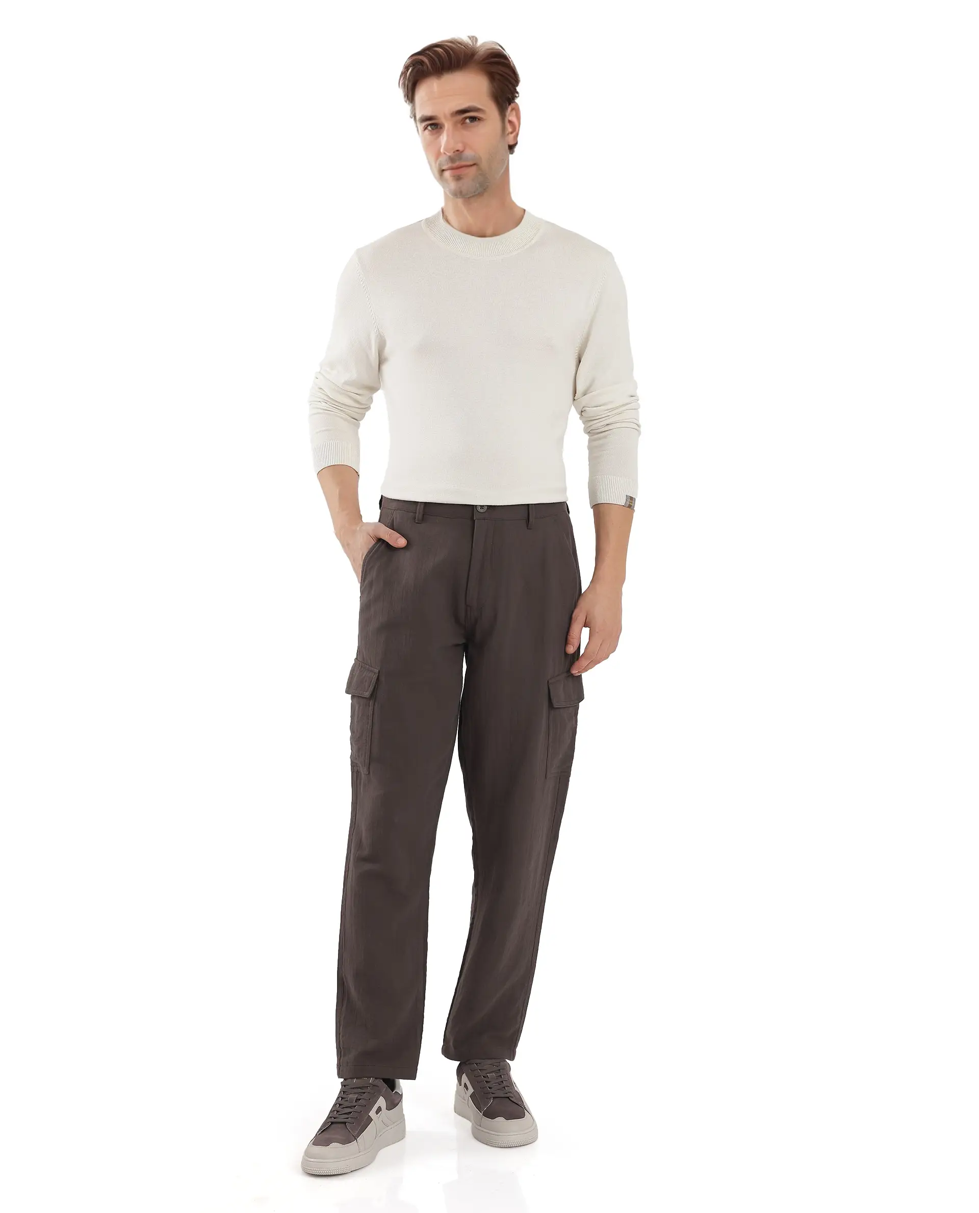 Rare Rabbit Men's Presso Dusky Brown Cotton Plain Relaxed Fit Trouser - Image 3