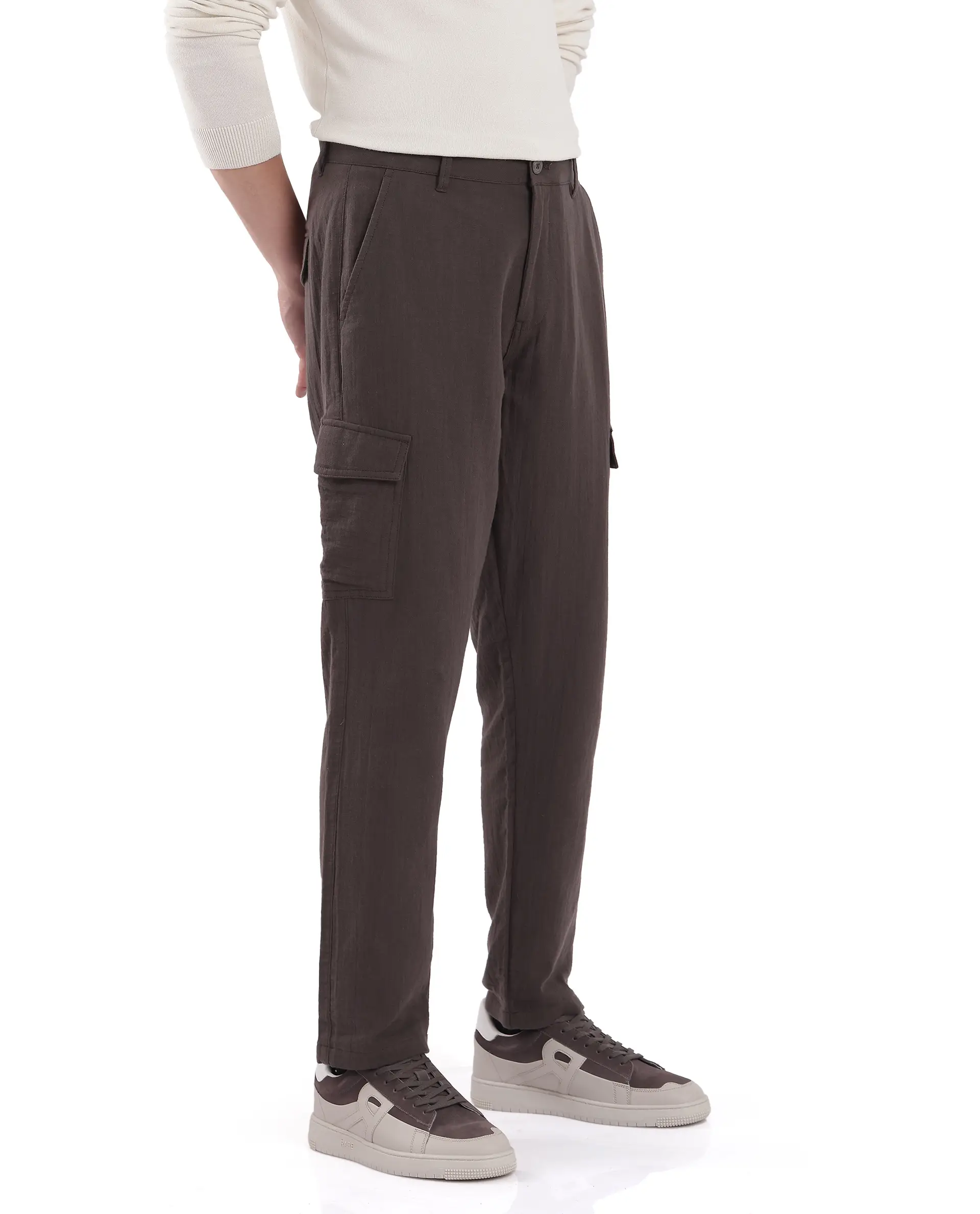 Rare Rabbit Men's Presso Dusky Brown Cotton Plain Relaxed Fit Trouser - Image 4