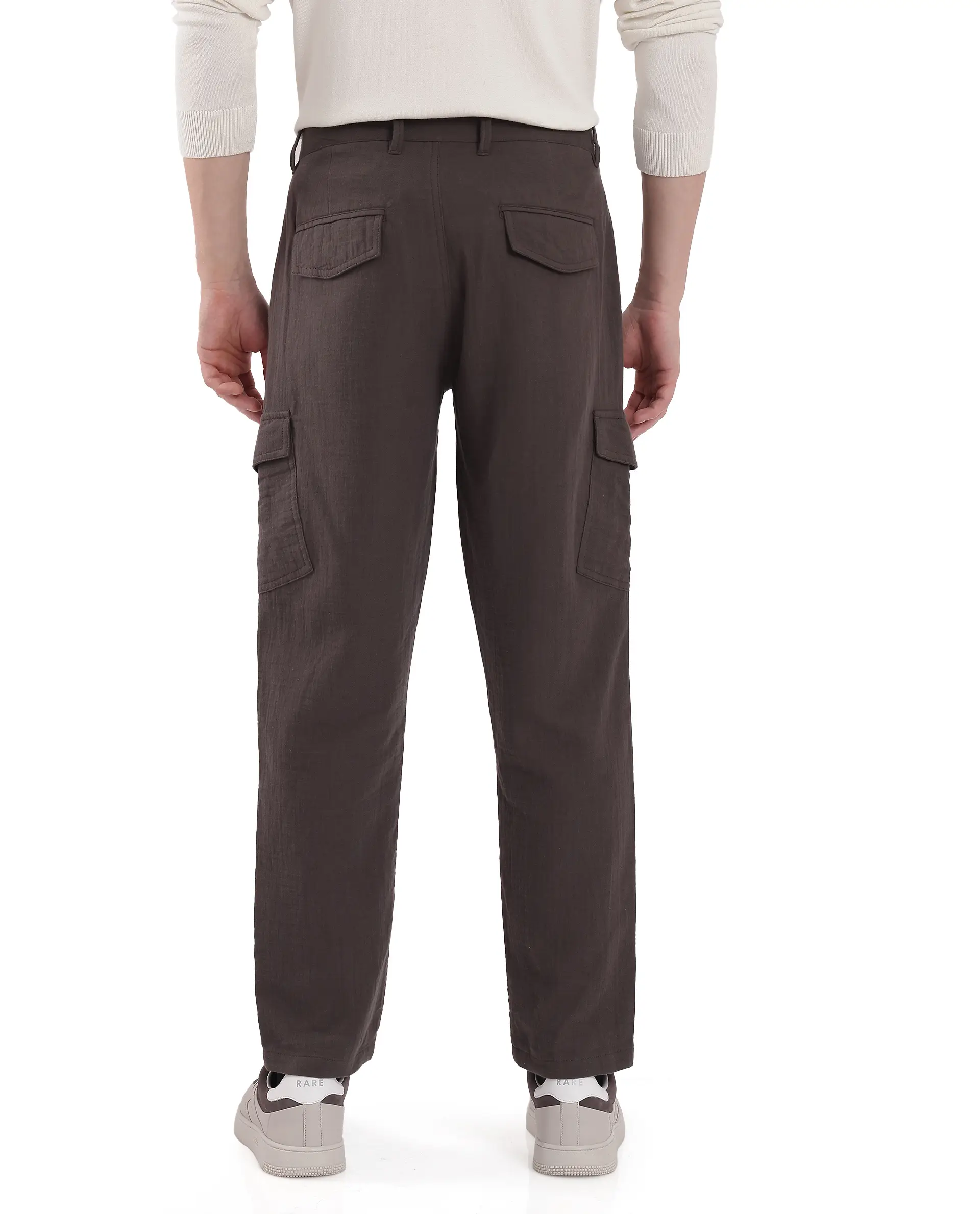 Rare Rabbit Men's Presso Dusky Brown Cotton Plain Relaxed Fit Trouser - Image 5