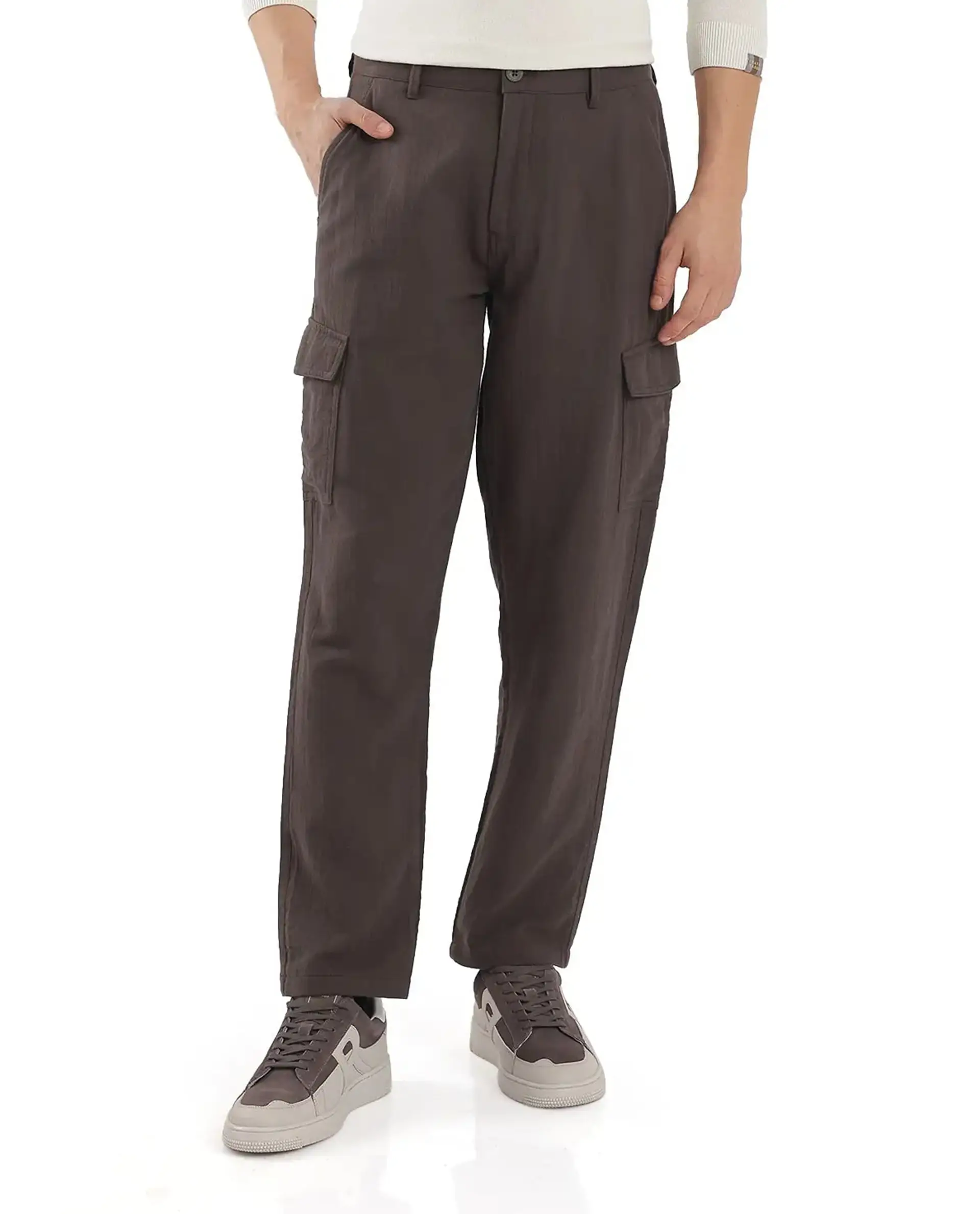 Rare Rabbit Men's Presso Dusky Brown Cotton Plain Relaxed Fit Trouser - Image 9