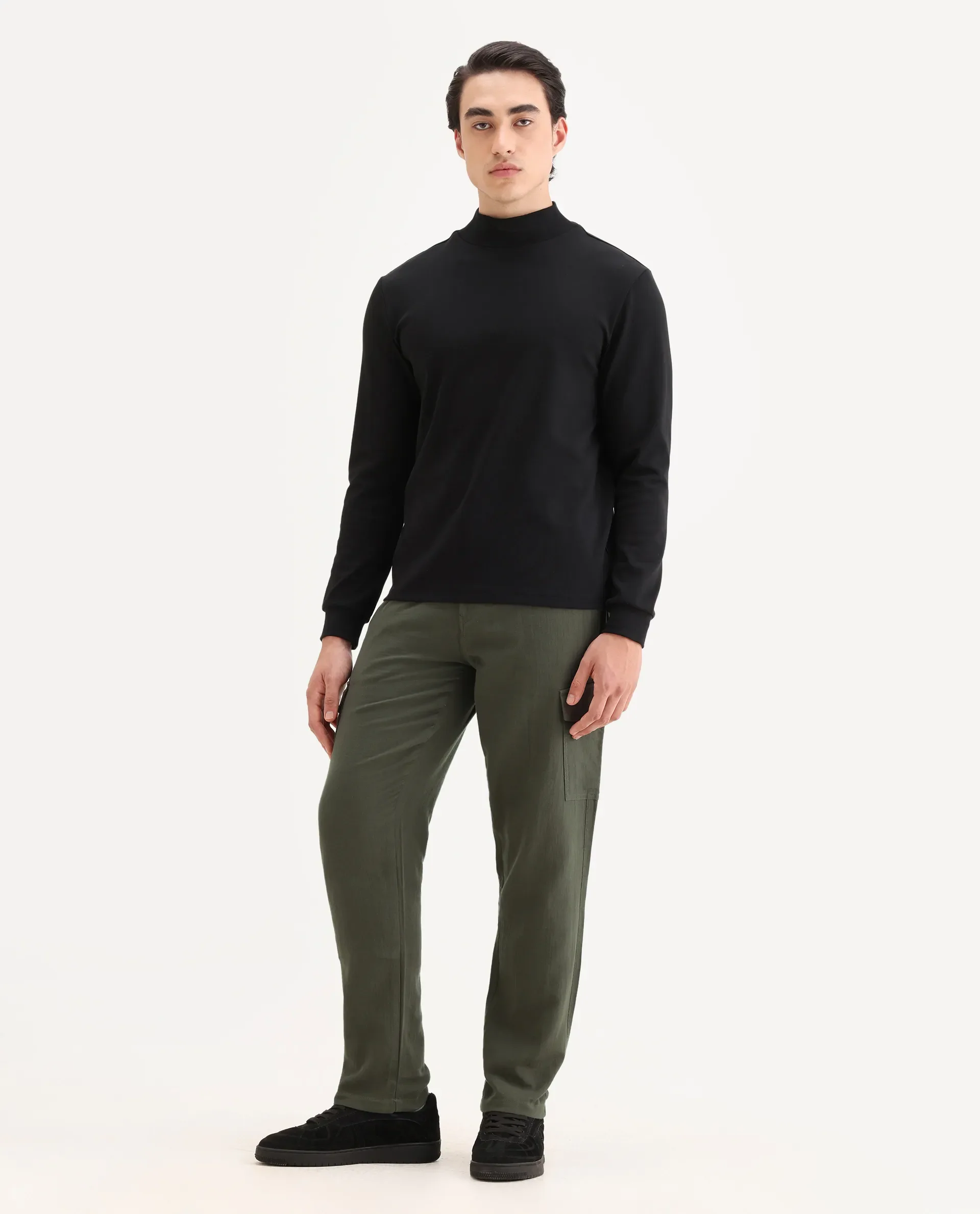 Rare Rabbit Men's Presso Dusky Green Cotton Plain Relaxed Fit Trouser - Image 4