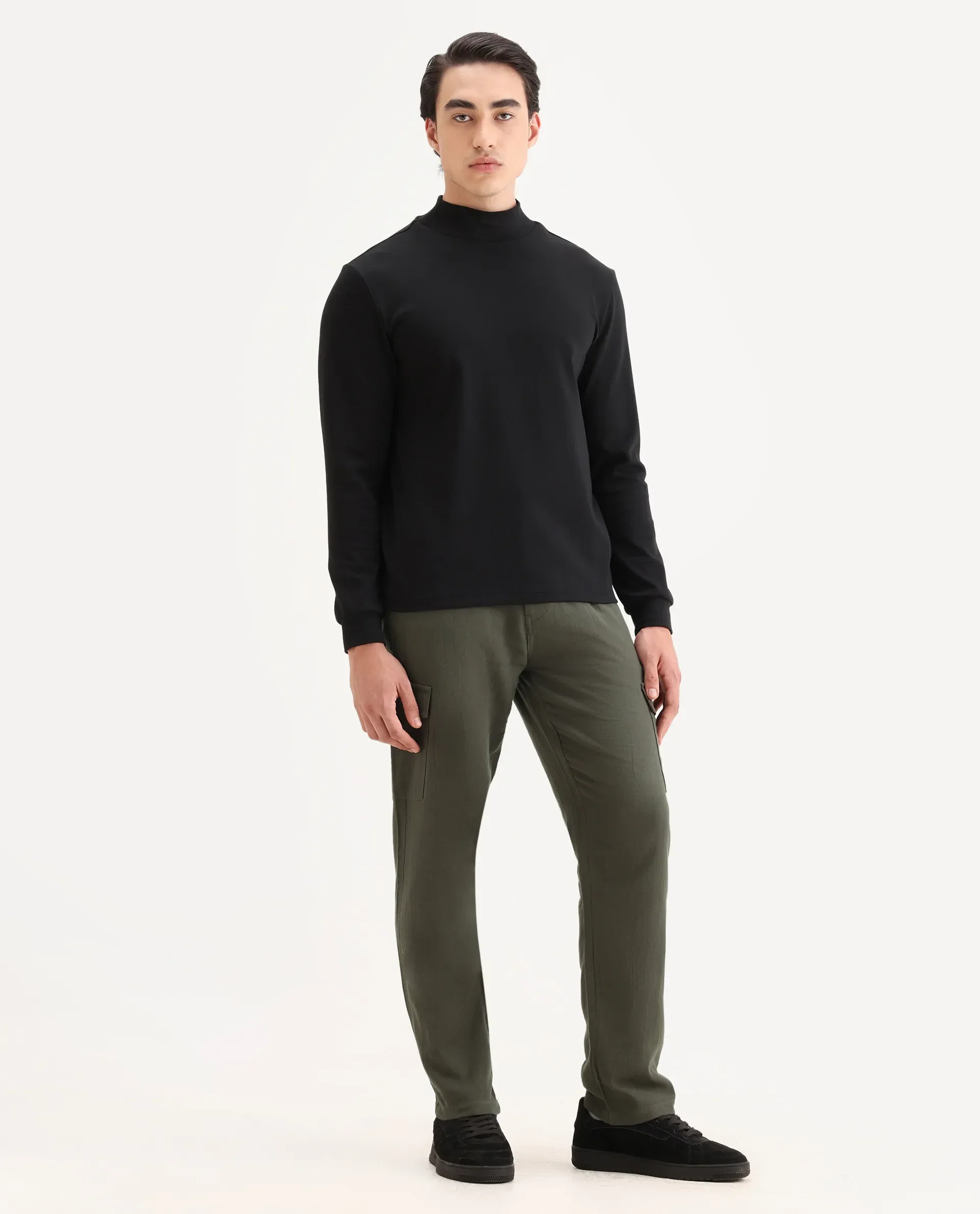 Rare Rabbit Men's Presso Dusky Green Cotton Plain Relaxed Fit Trouser - Image 5