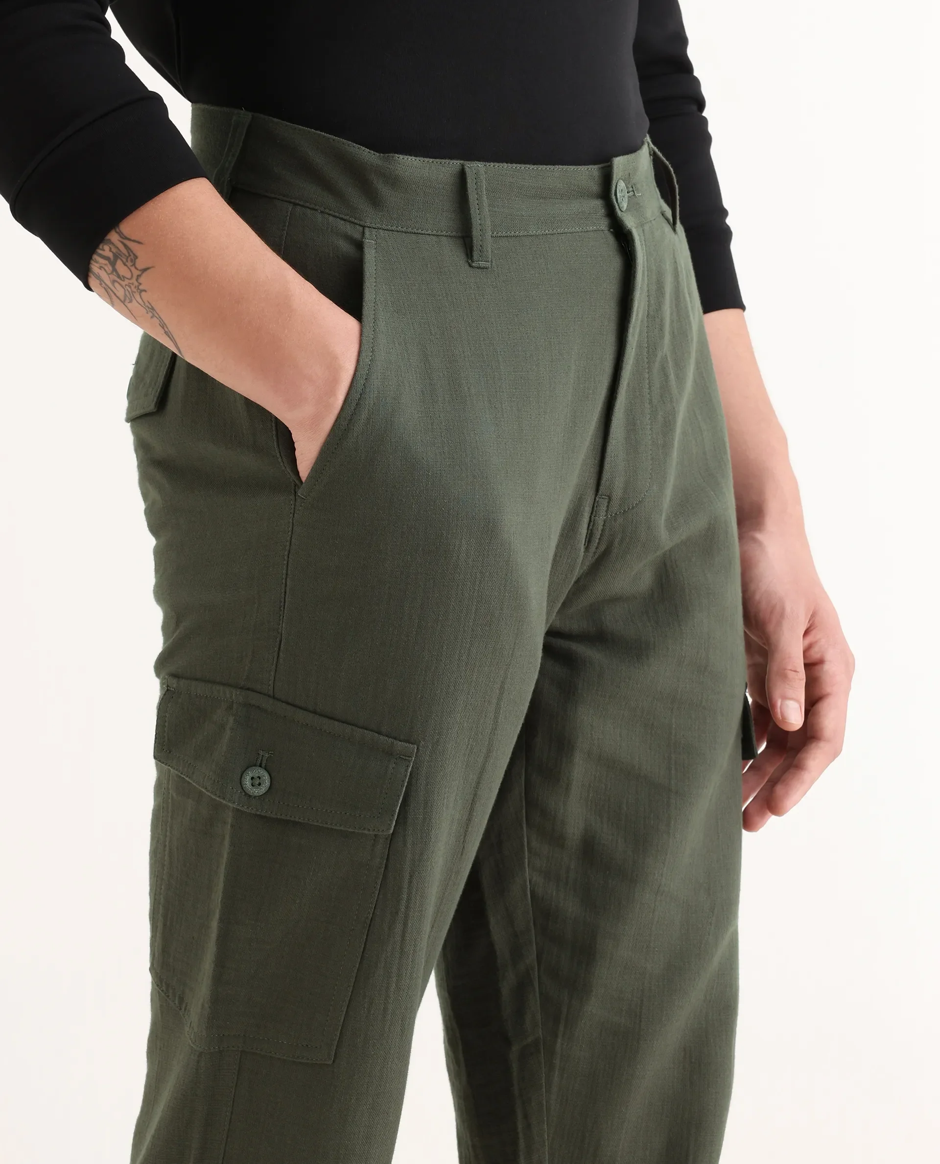 Rare Rabbit Men's Presso Dusky Green Cotton Plain Relaxed Fit Trouser - Image 6