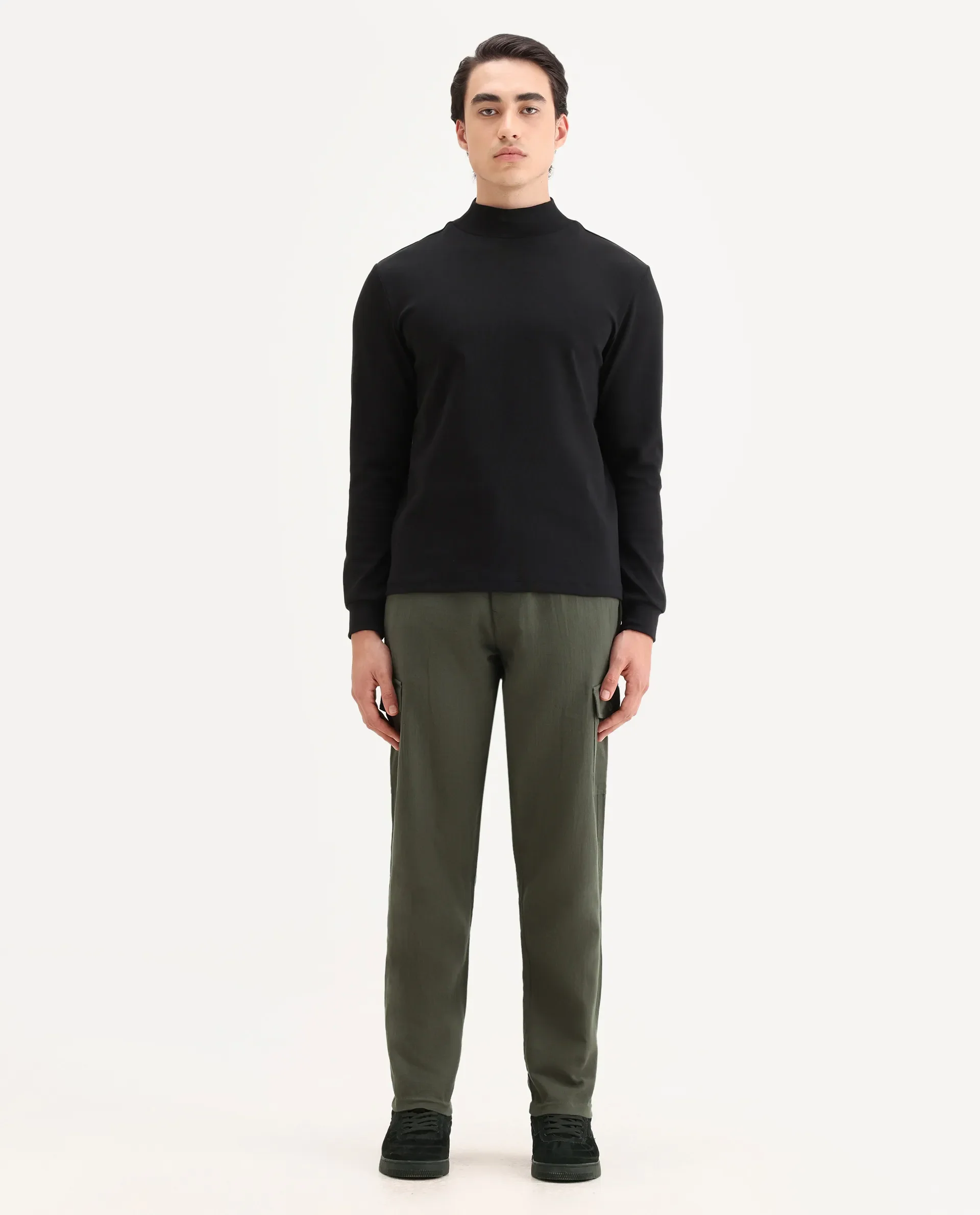 Rare Rabbit Men's Presso Dusky Green Cotton Plain Relaxed Fit Trouser - Image 7