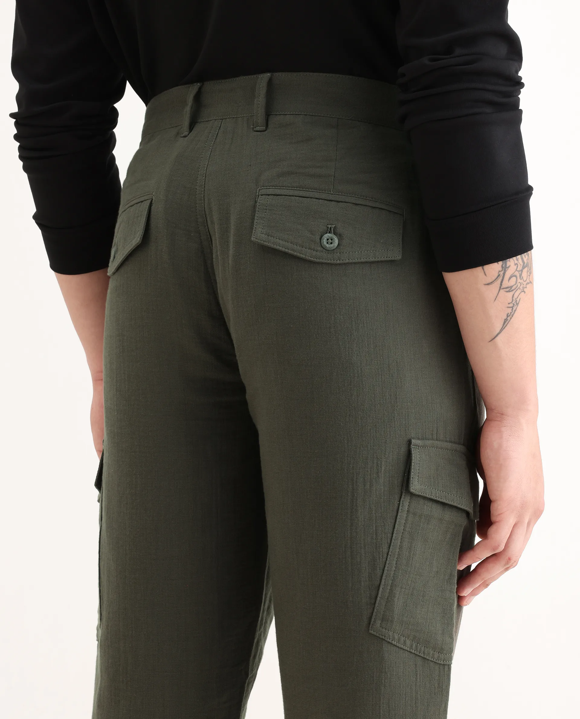 Rare Rabbit Men's Presso Dusky Green Cotton Plain Relaxed Fit Trouser - Image 8