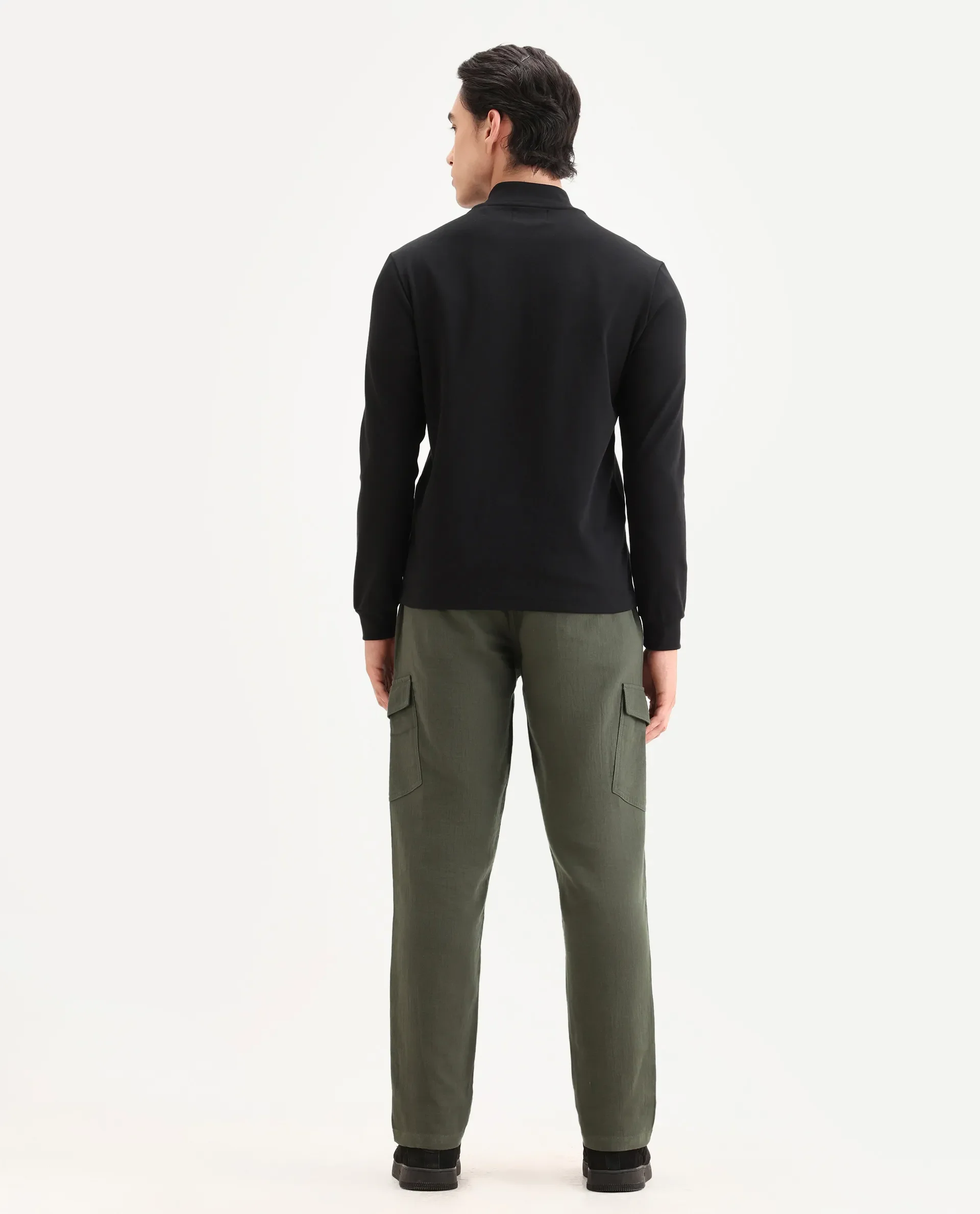 Rare Rabbit Men's Presso Dusky Green Cotton Plain Relaxed Fit Trouser - Image 9