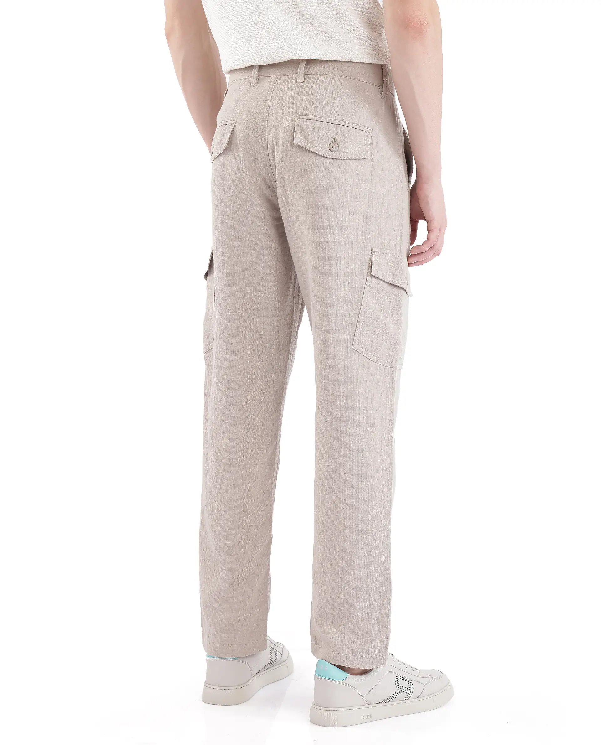 Rare Rabbit Men's Presso Light Beige Cotton Plain Relaxed Fit Trouser - Image 2