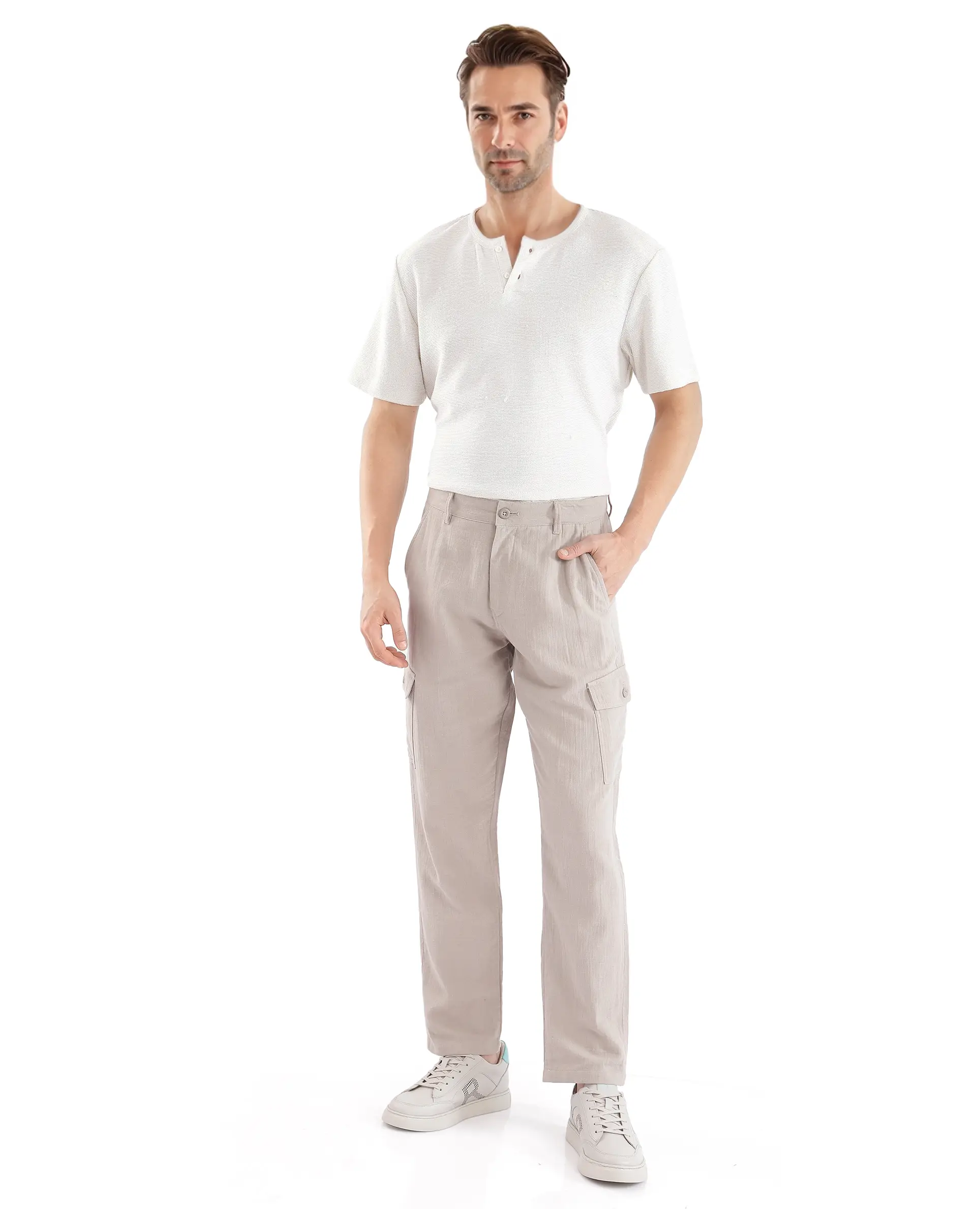 Rare Rabbit Men's Presso Light Beige Cotton Plain Relaxed Fit Trouser - Image 4