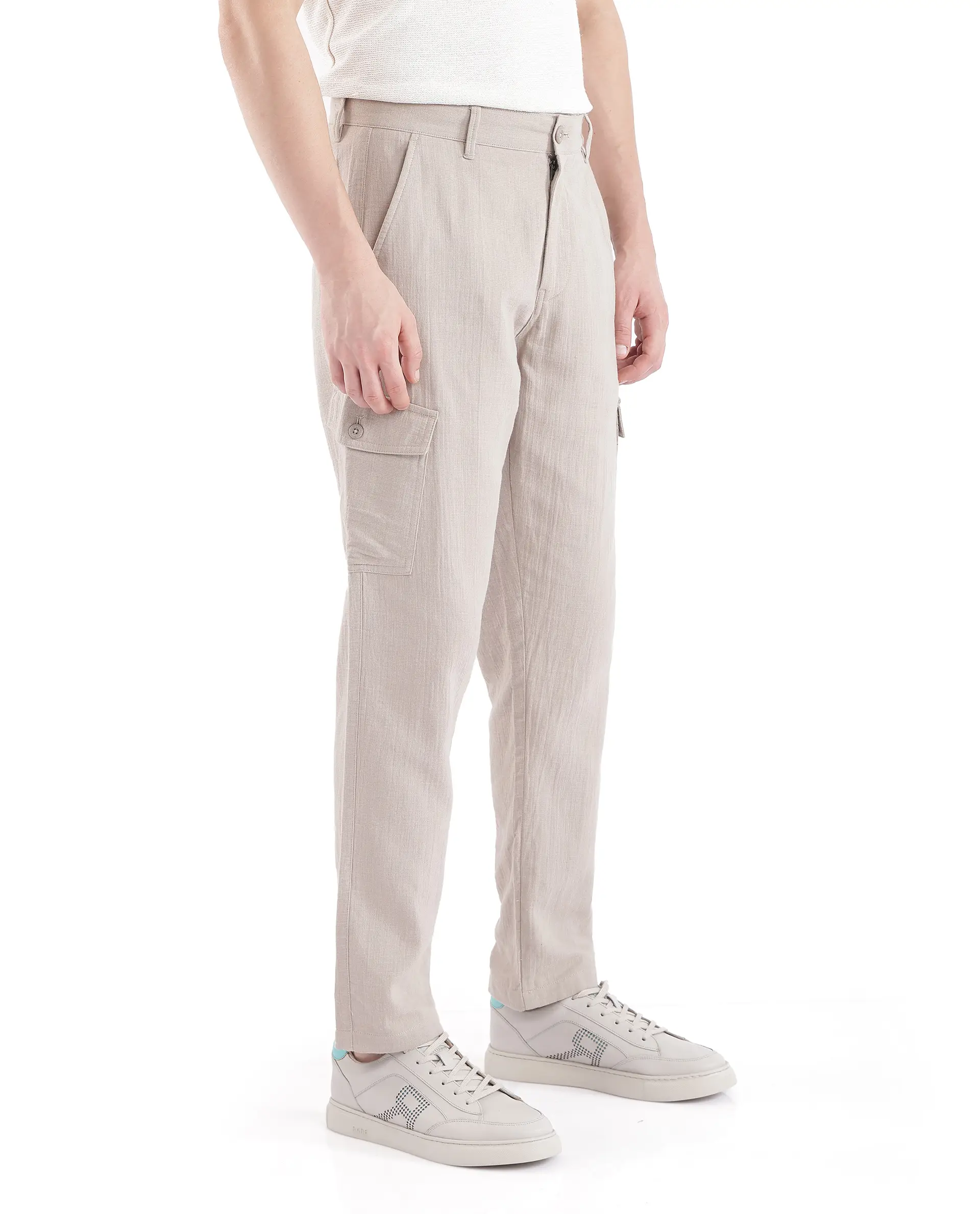Rare Rabbit Men's Presso Light Beige Cotton Plain Relaxed Fit Trouser - Image 5