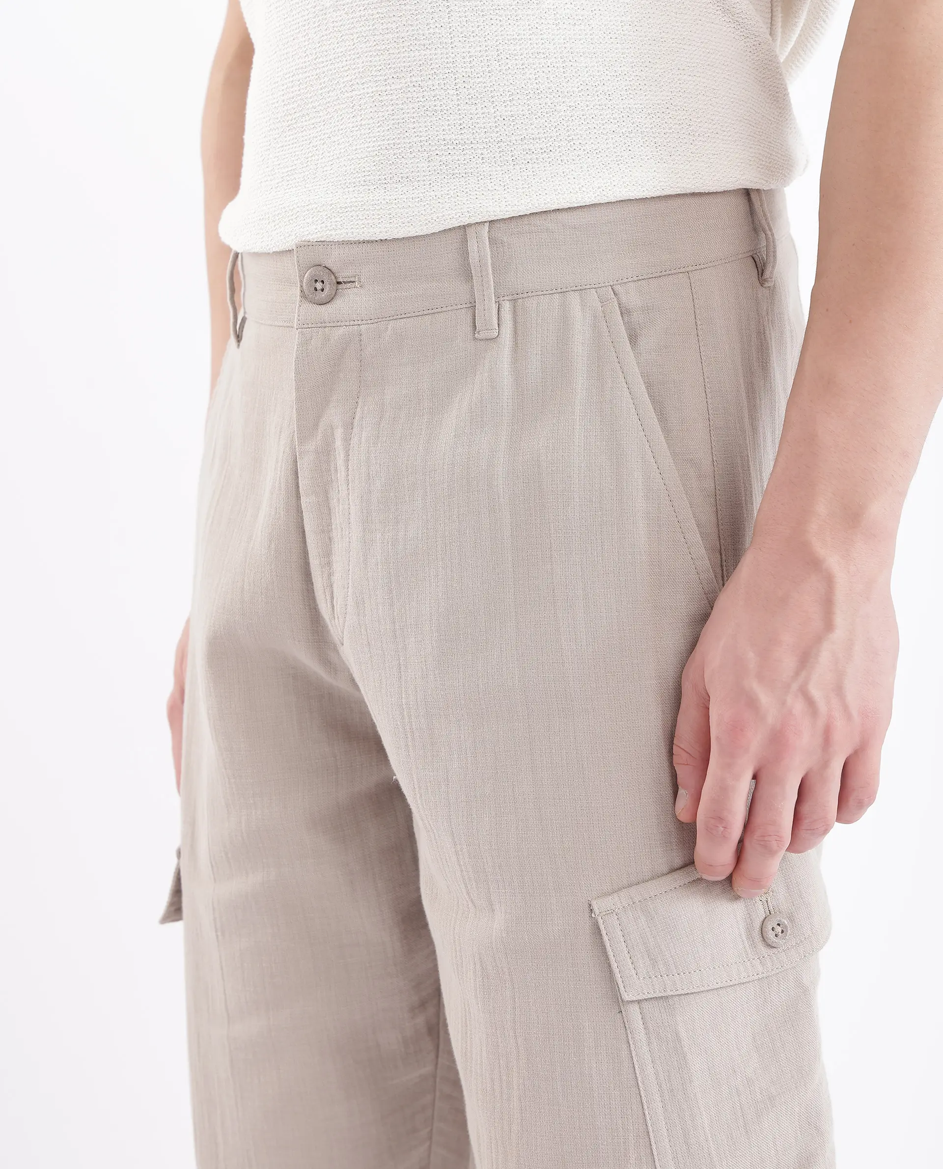Rare Rabbit Men's Presso Light Beige Cotton Plain Relaxed Fit Trouser - Image 6