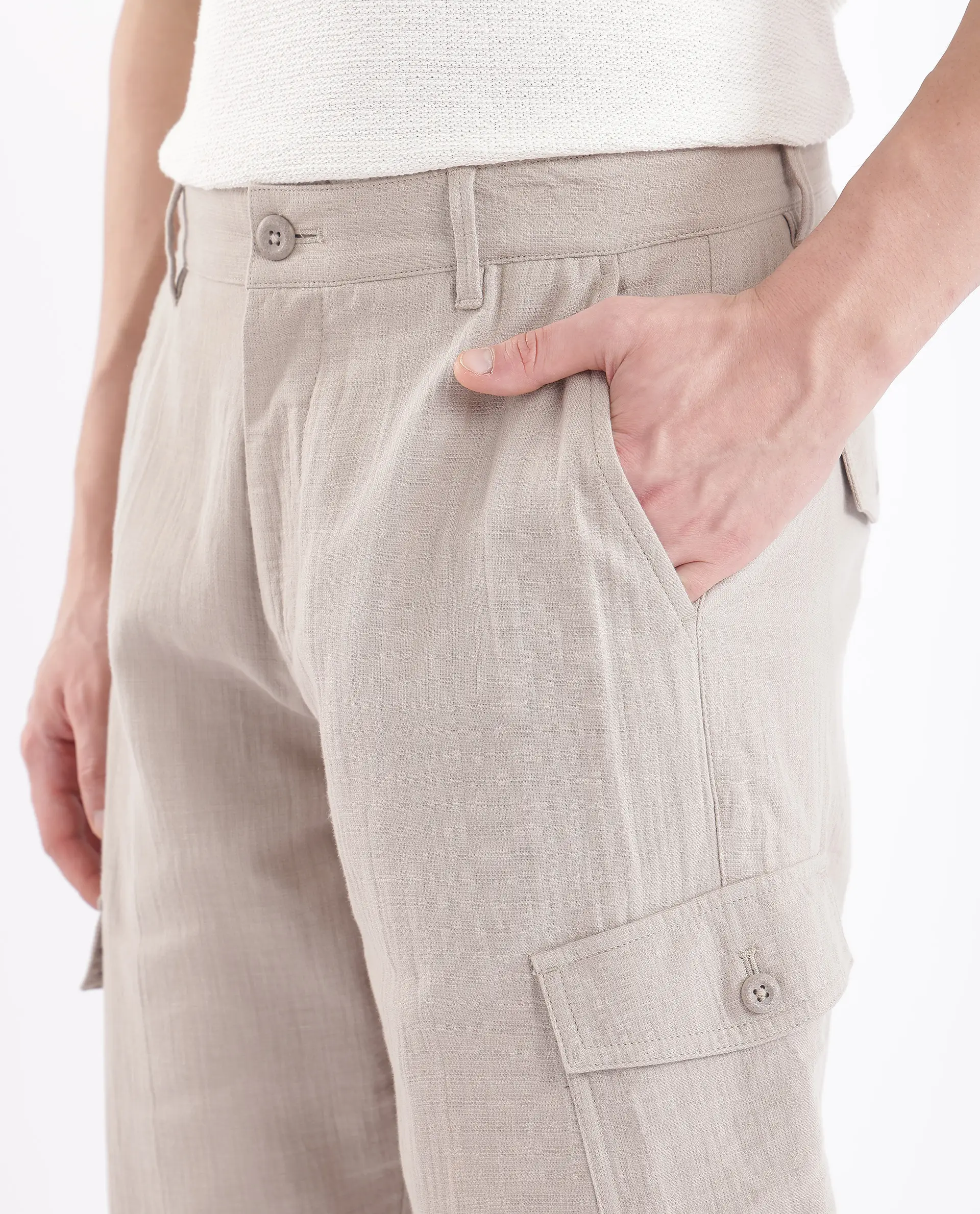 Rare Rabbit Men's Presso Light Beige Cotton Plain Relaxed Fit Trouser - Image 7