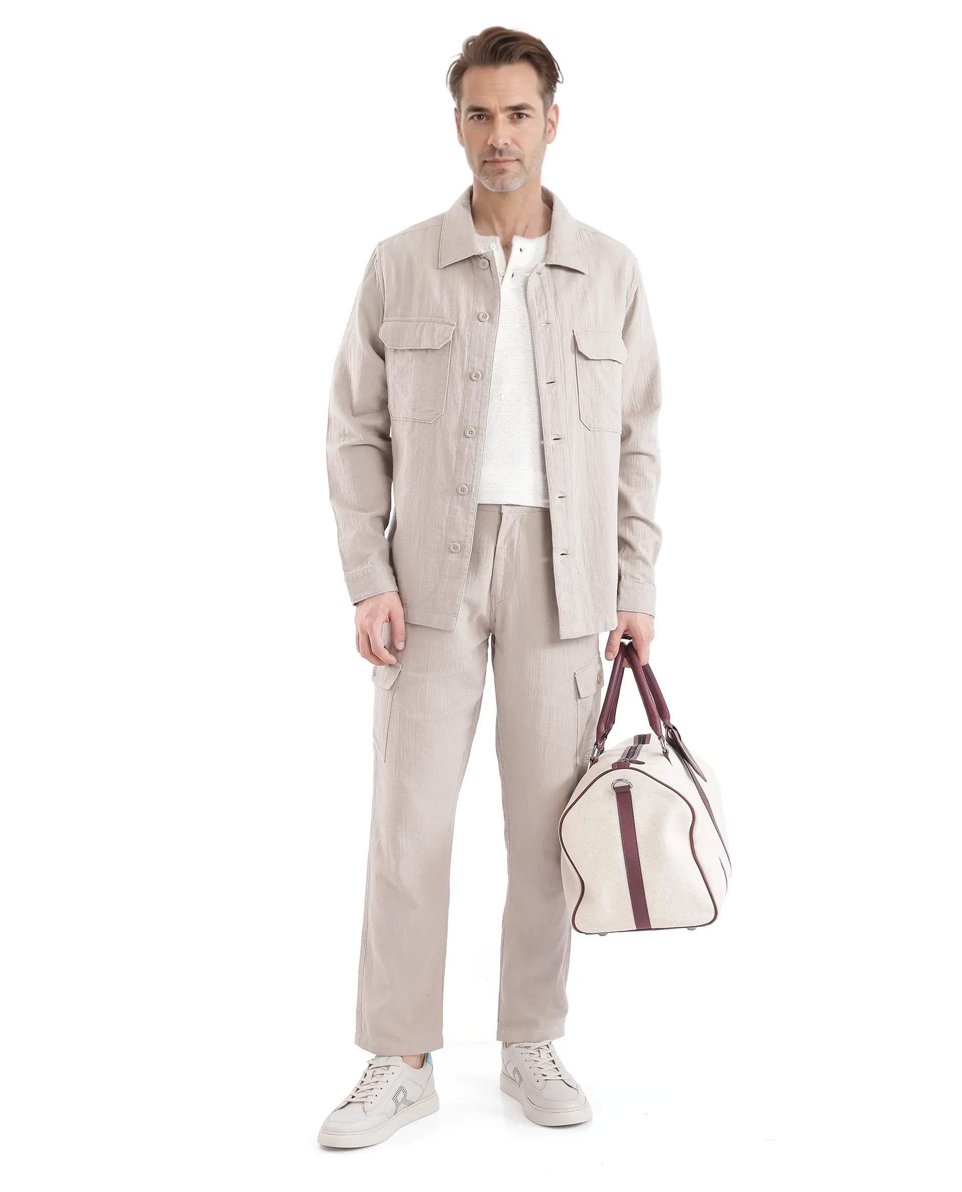 Rare Rabbit Men's Presso Light Beige Cotton Plain Relaxed Fit Trouser - Image 8