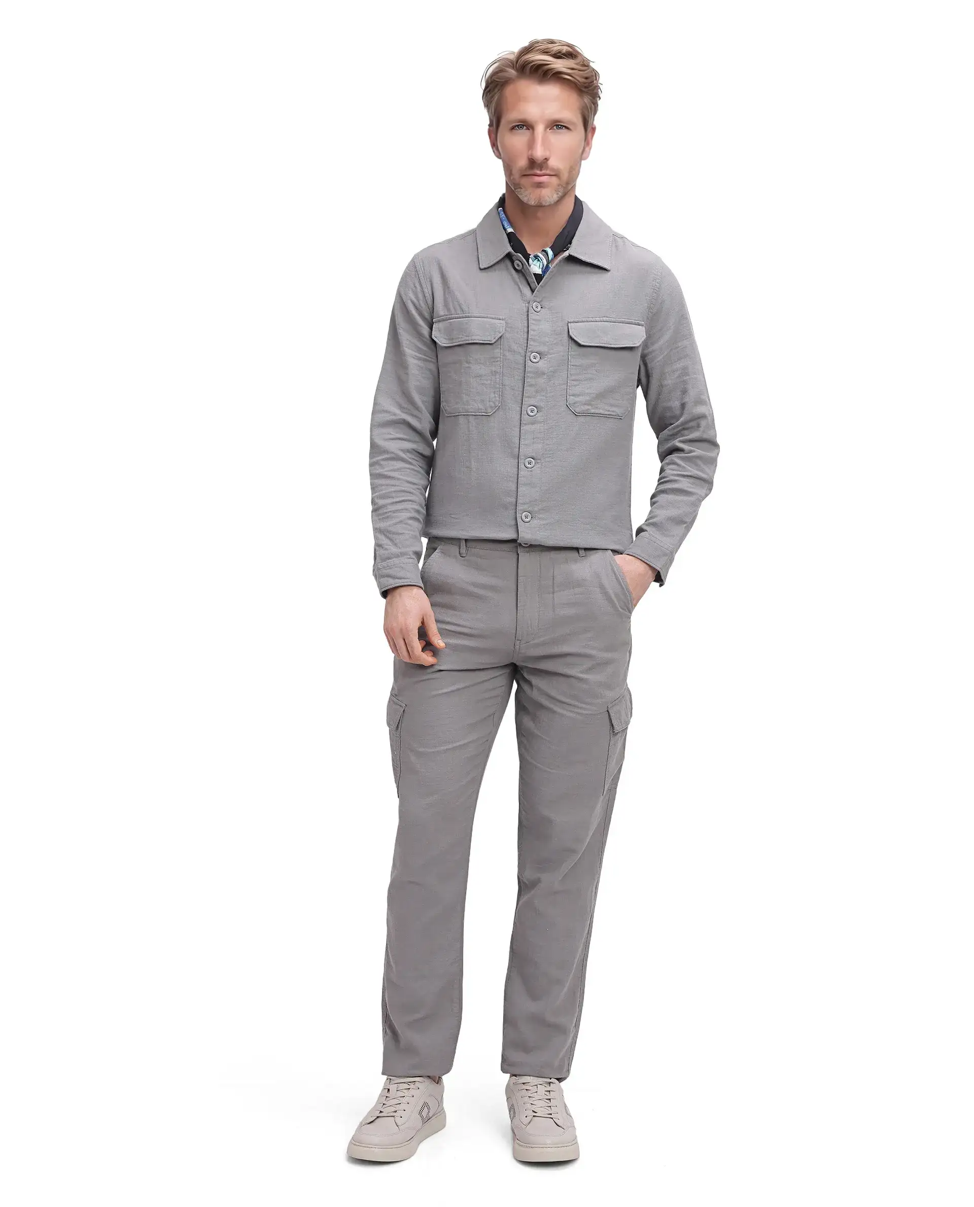 Rare Rabbit Men's Presso Light Grey Cotton Plain Relaxed Fit Trouser - Image 2