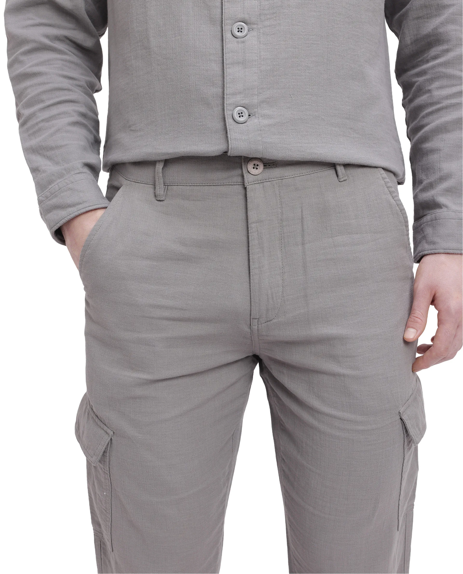 Rare Rabbit Men's Presso Light Grey Cotton Plain Relaxed Fit Trouser - Image 3