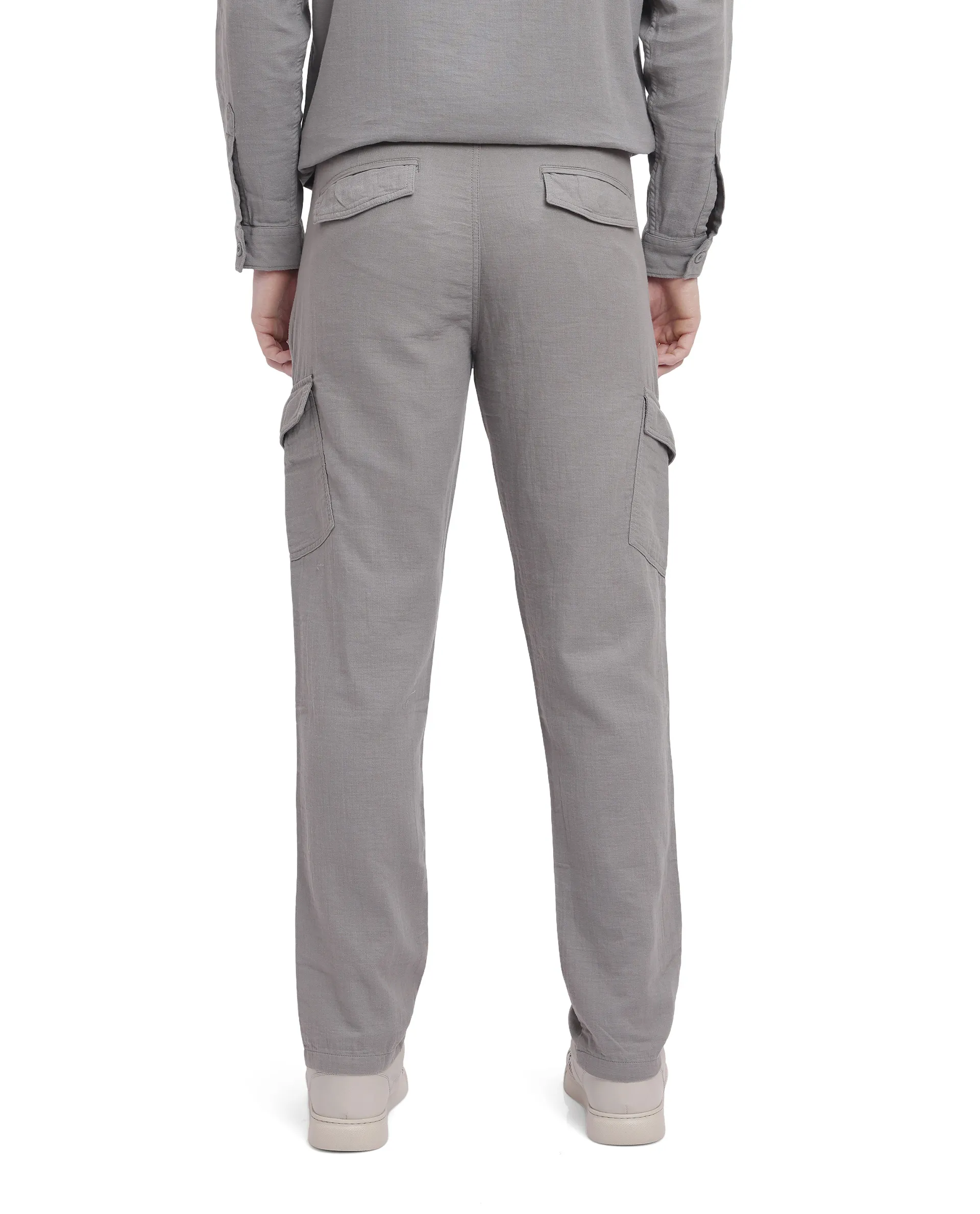 Rare Rabbit Men's Presso Light Grey Cotton Plain Relaxed Fit Trouser - Image 4