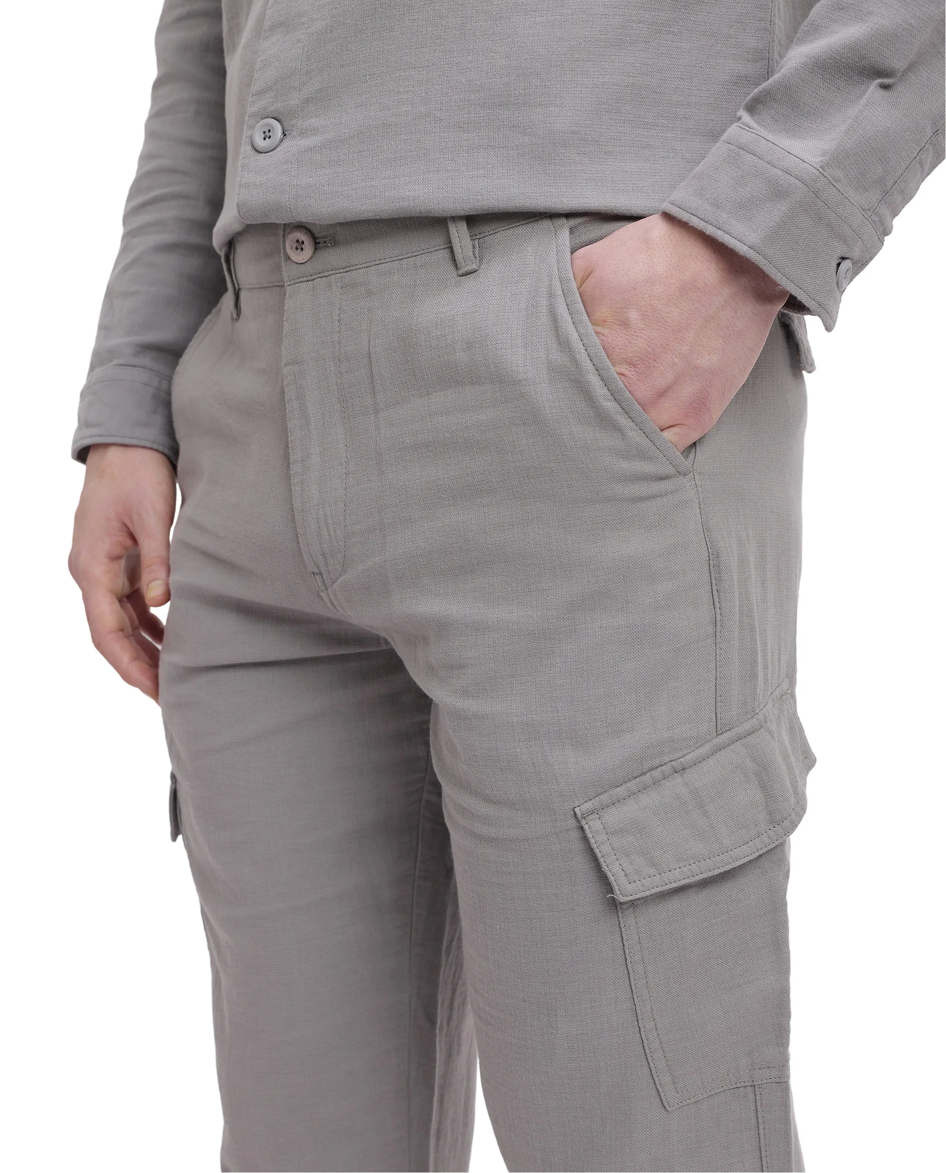 Rare Rabbit Men's Presso Light Grey Cotton Plain Relaxed Fit Trouser - Image 7