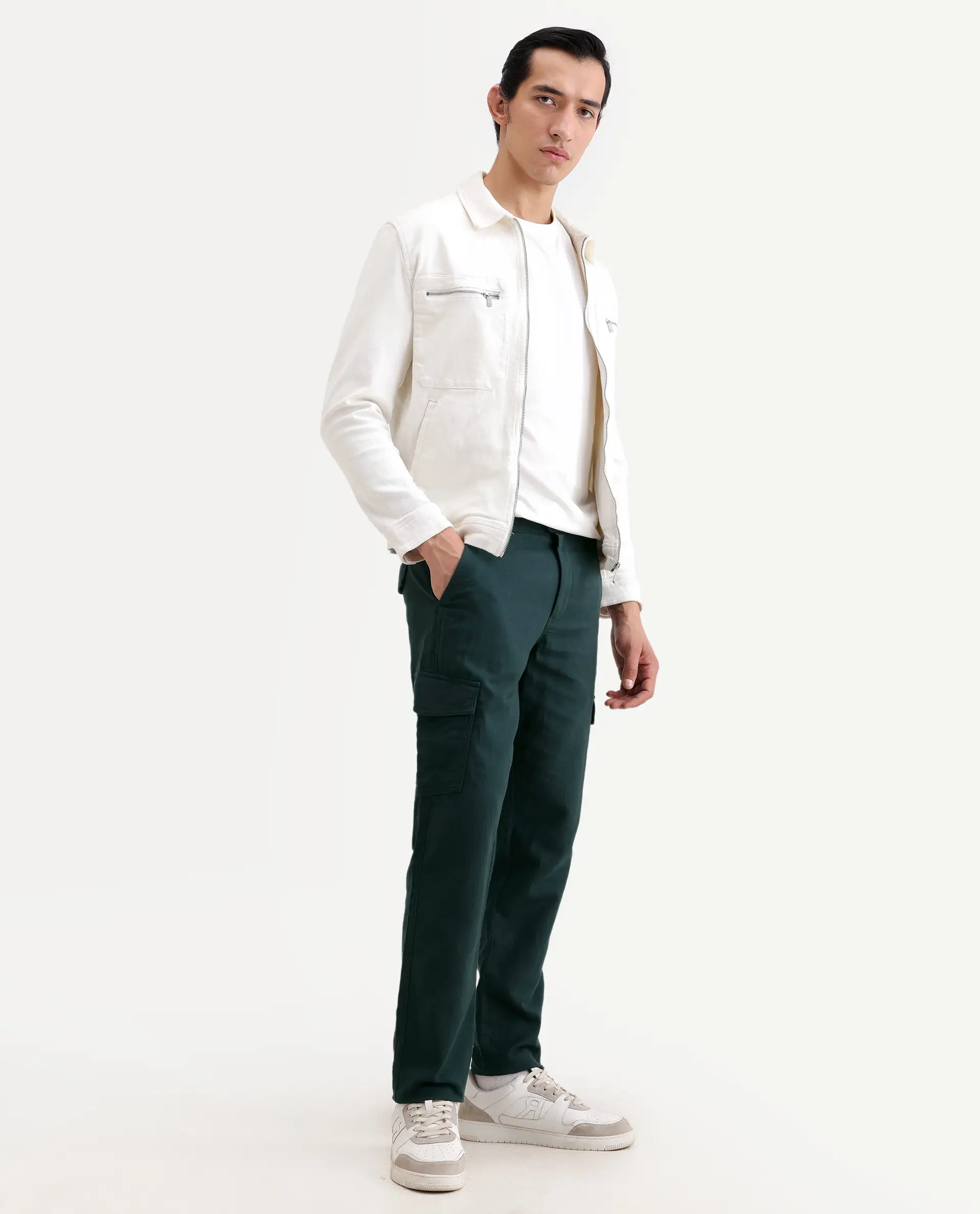 Rare Rabbit Men's Presso-Ss26 Dark Green Cotton Fabric Regular Fit Plain Cargo Trouser - Image 6