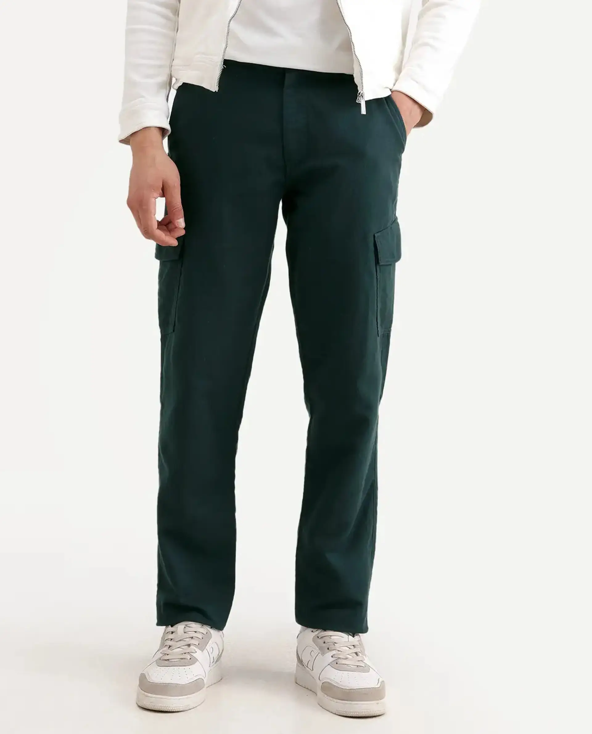 Rare Rabbit Men's Presso-Ss26 Dark Green Cotton Fabric Regular Fit Plain Cargo Trouser - Image 8