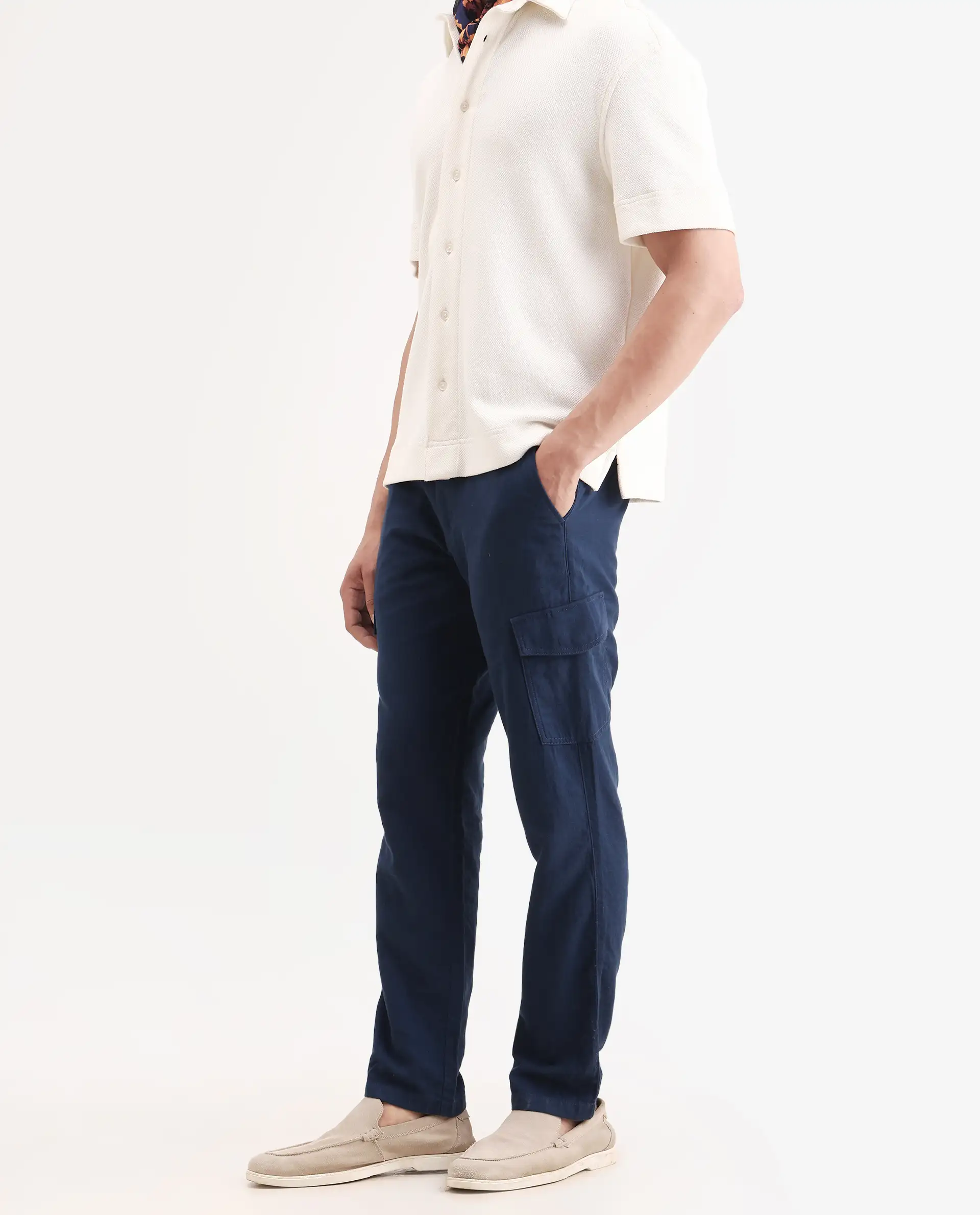 Rare Rabbit Men's Presso-Ss26 Dark Teal Cotton Fabric Regular Fit Plain Cargo Trouser - Image 2