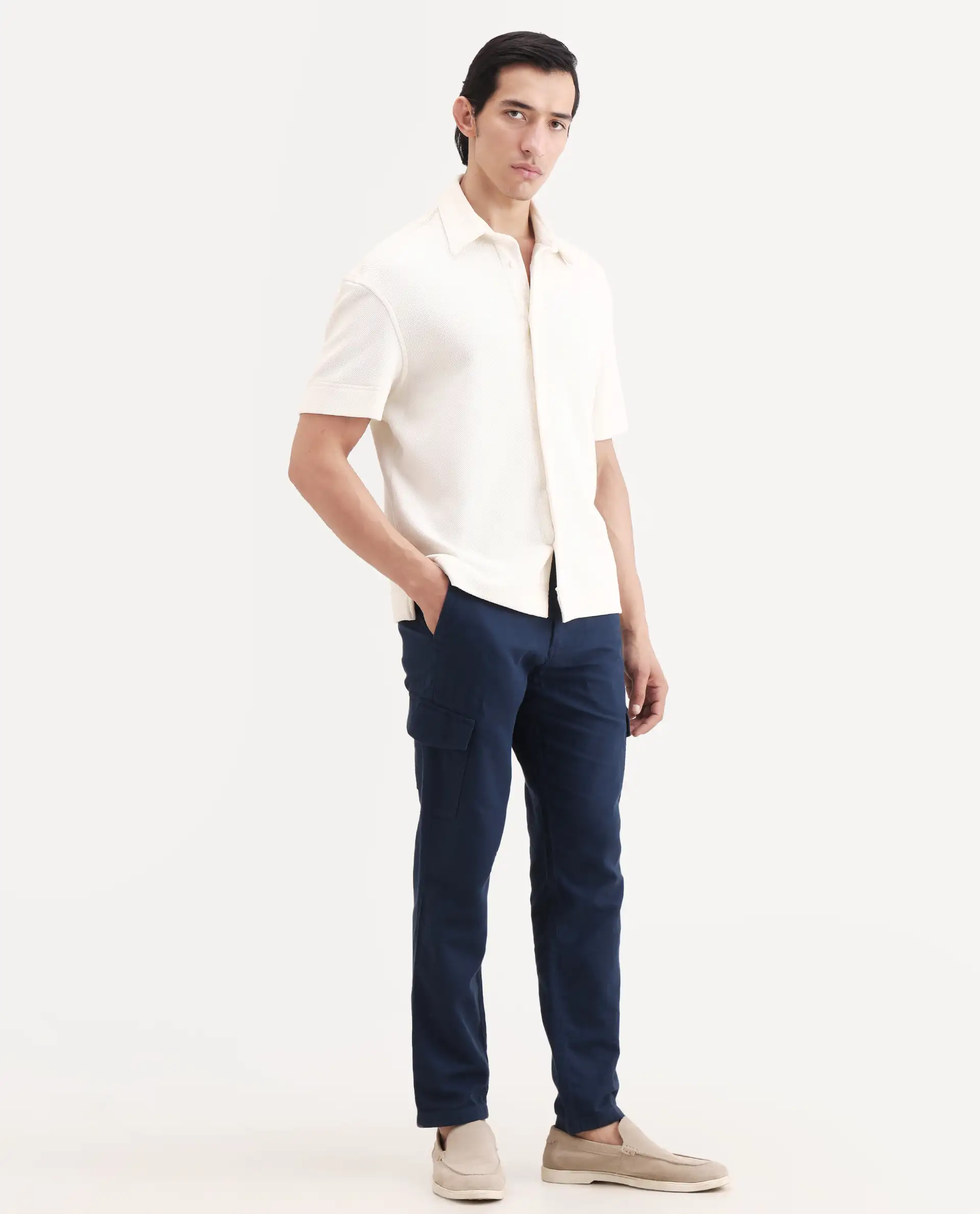 Rare Rabbit Men's Presso-Ss26 Dark Teal Cotton Fabric Regular Fit Plain Cargo Trouser - Image 5
