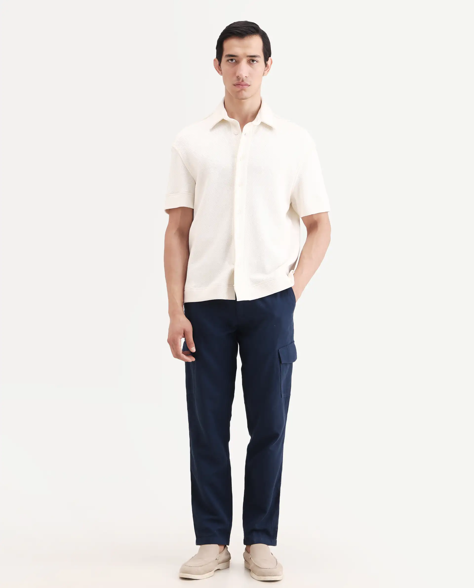 Rare Rabbit Men's Presso-Ss26 Dark Teal Cotton Fabric Regular Fit Plain Cargo Trouser - Image 6