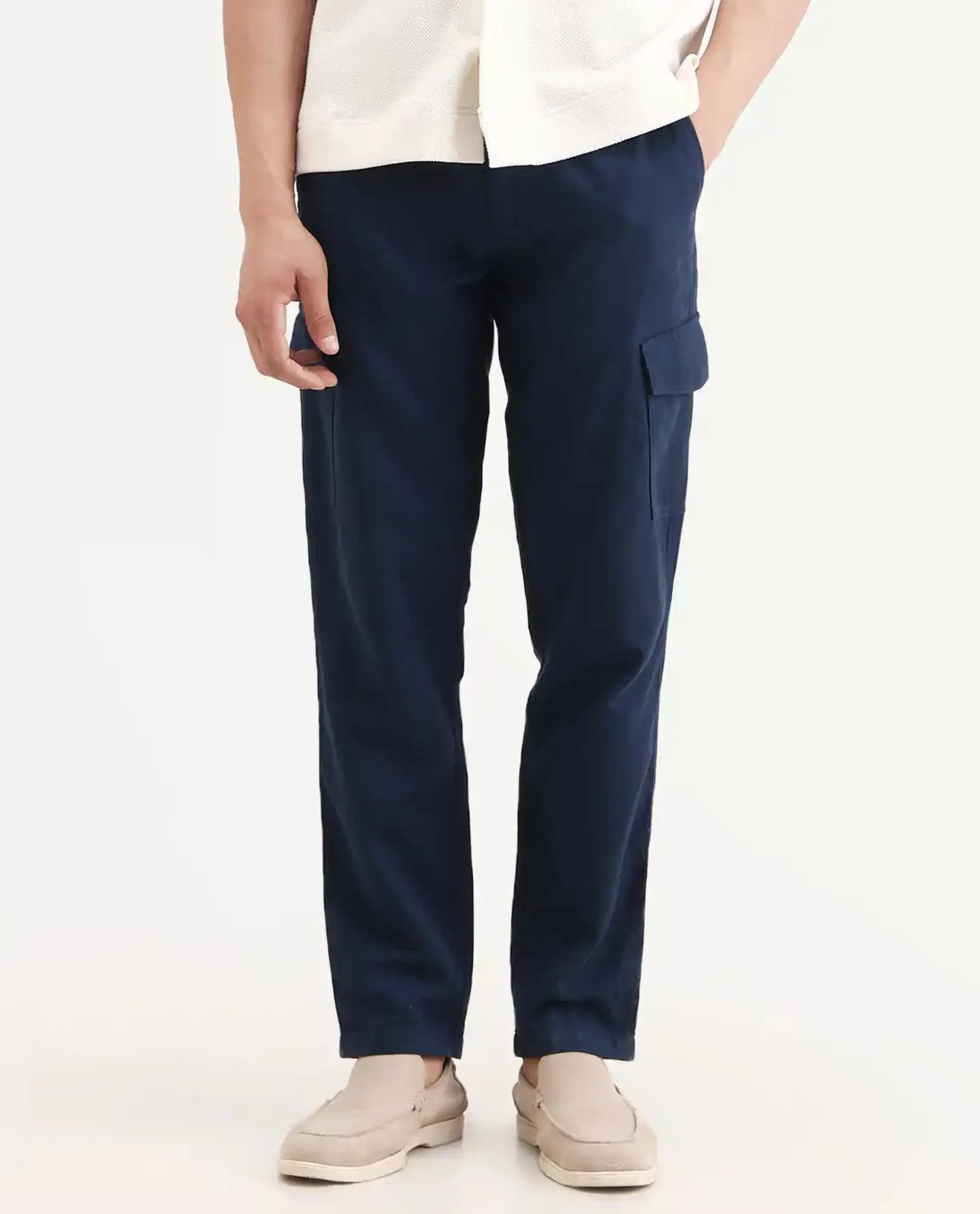 Rare Rabbit Men's Presso-Ss26 Dark Teal Cotton Fabric Regular Fit Plain Cargo Trouser - Image 8