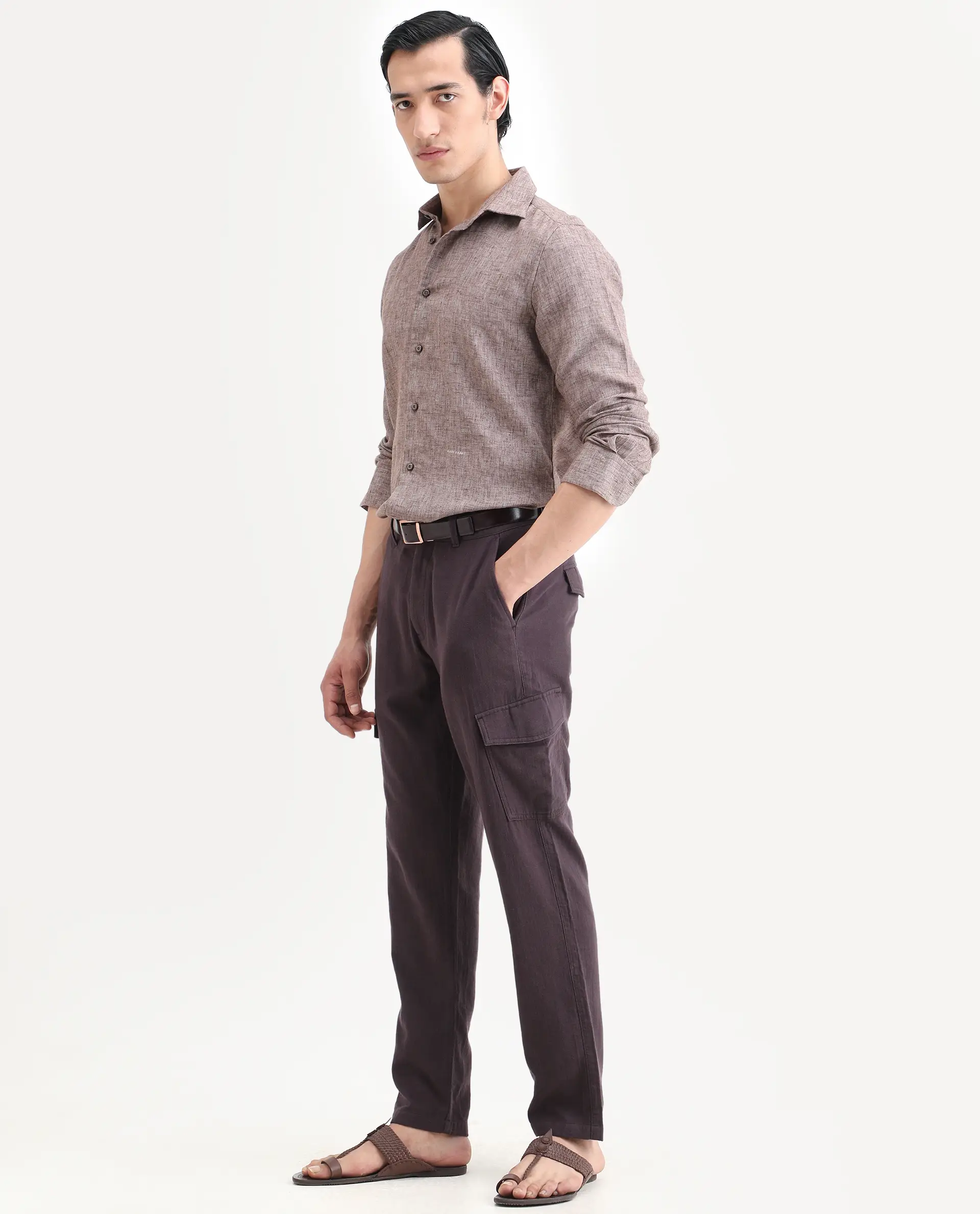 Rare Rabbit Men's Presso-Ss26 Dusky Purple Cotton Fabric Regular Fit Plain Cargo Trouser - Image 4