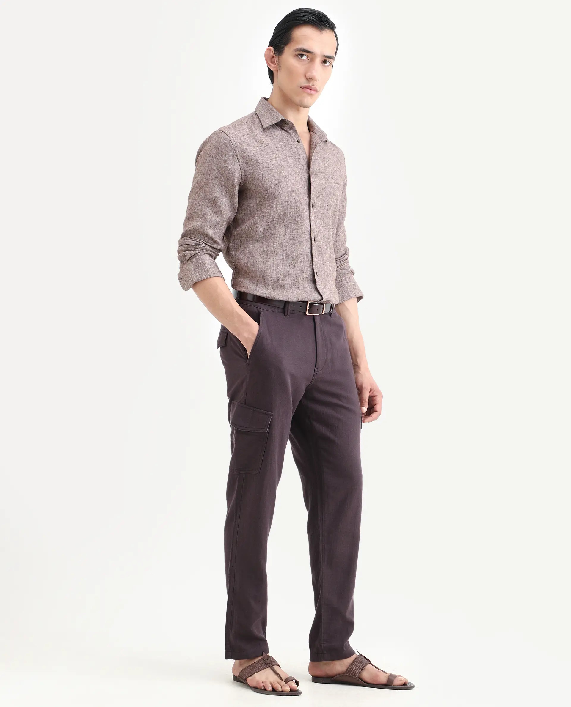 Rare Rabbit Men's Presso-Ss26 Dusky Purple Cotton Fabric Regular Fit Plain Cargo Trouser - Image 5