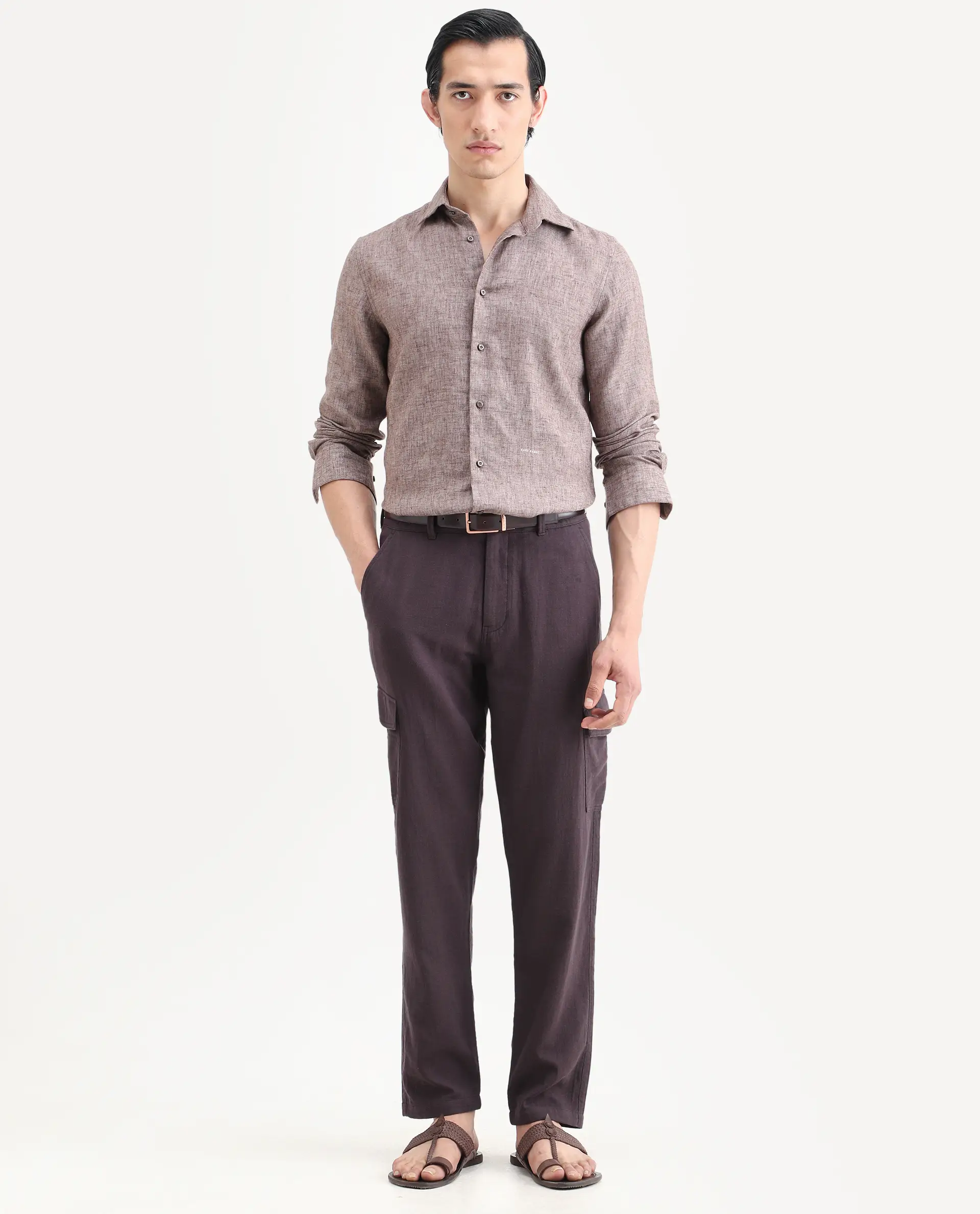 Rare Rabbit Men's Presso-Ss26 Dusky Purple Cotton Fabric Regular Fit Plain Cargo Trouser - Image 6