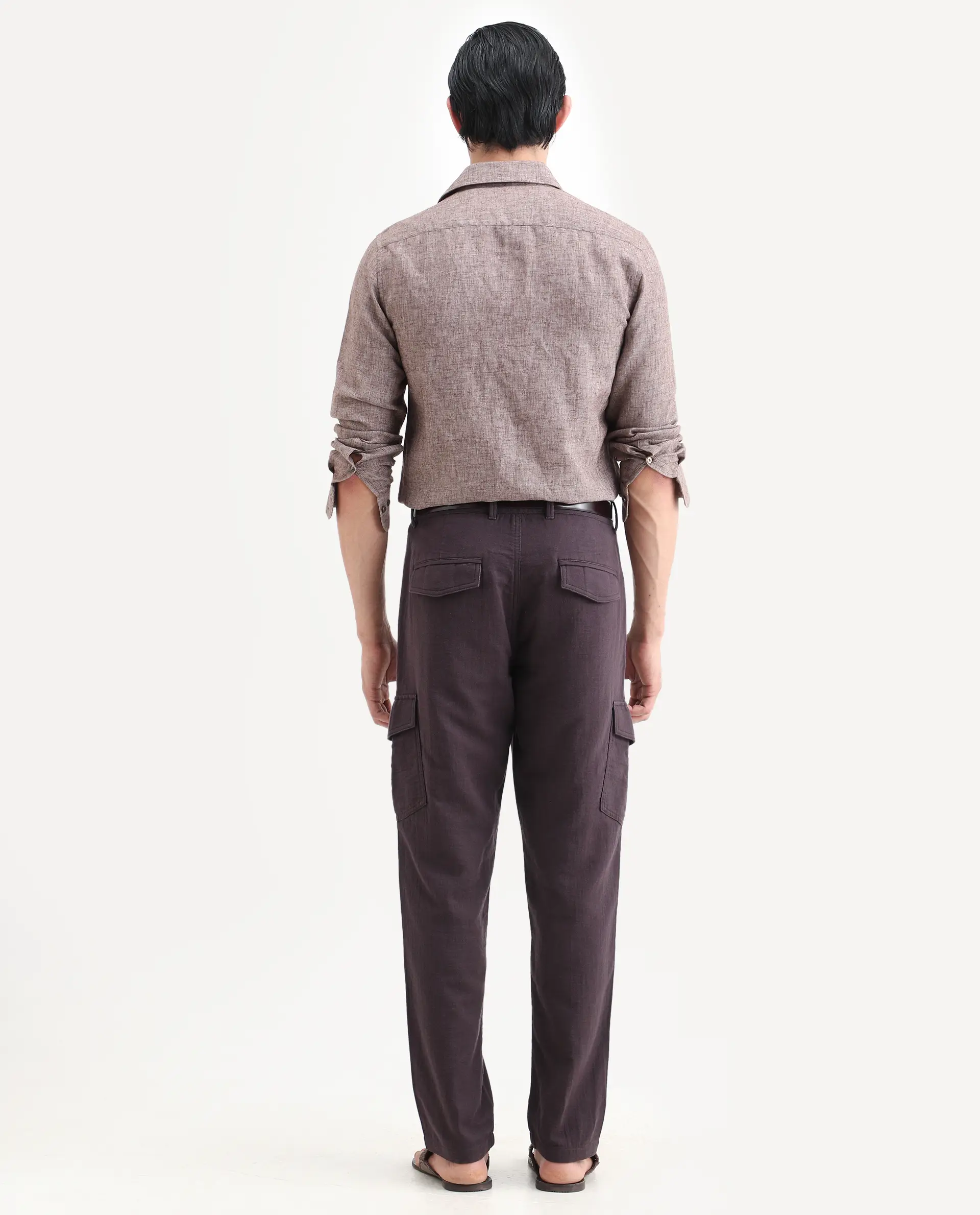 Rare Rabbit Men's Presso-Ss26 Dusky Purple Cotton Fabric Regular Fit Plain Cargo Trouser - Image 7
