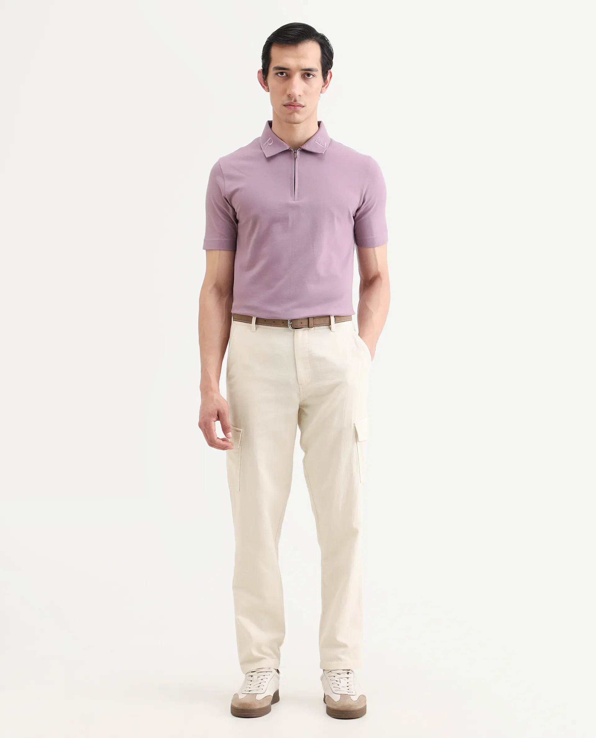 Rare Rabbit Men's Presso-Ss26 Light Beige Cotton Fabric Regular Fit Plain Cargo Trouser - Image 2
