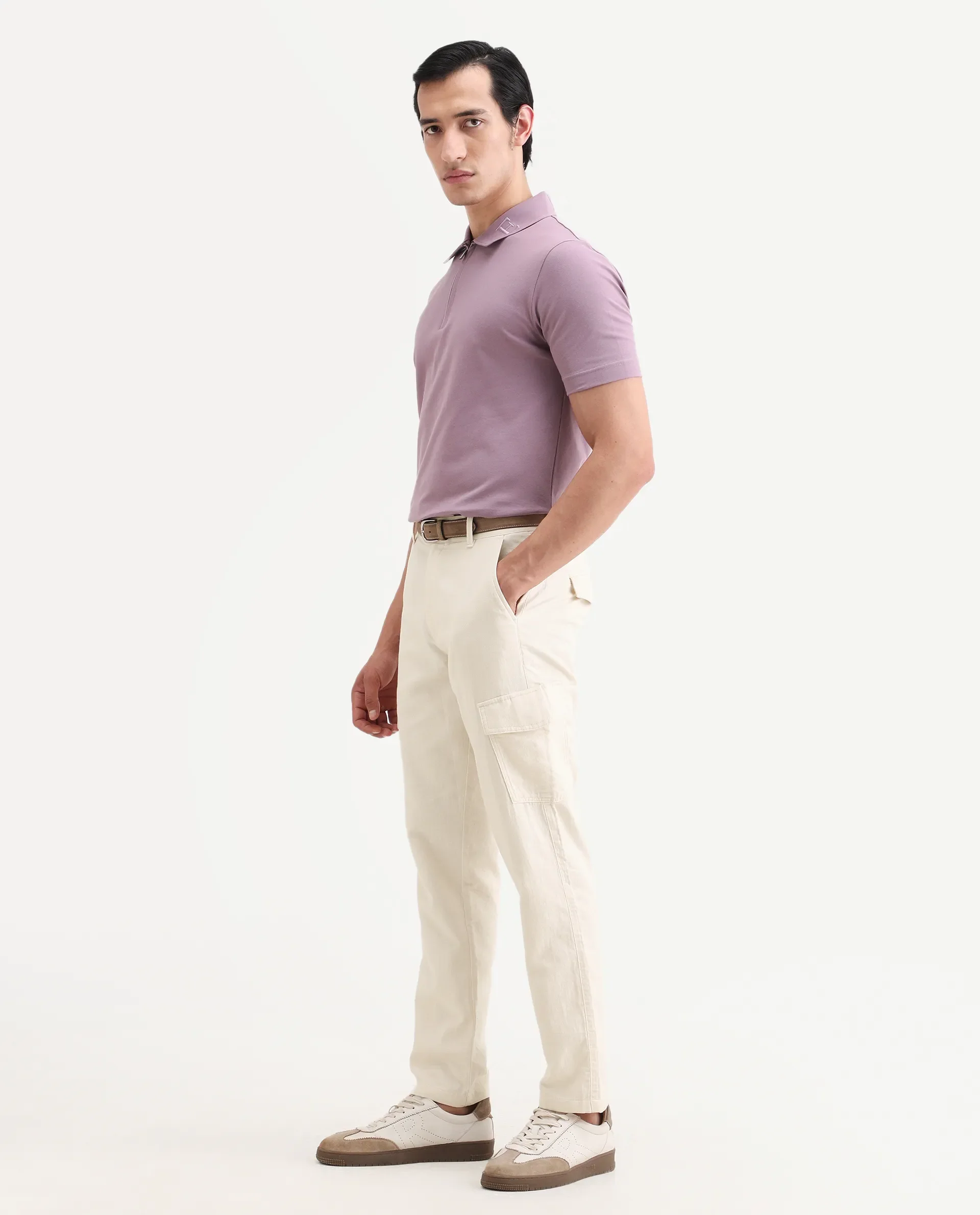 Rare Rabbit Men's Presso-Ss26 Light Beige Cotton Fabric Regular Fit Plain Cargo Trouser - Image 6