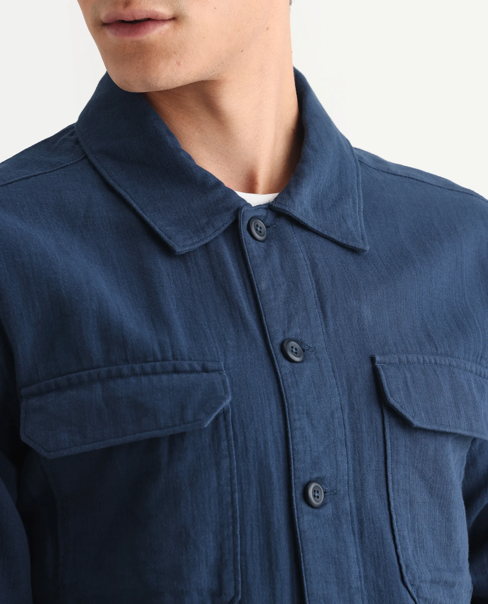 Rare Rabbit Men's Prest-25 Dusky Blue Cotton Plain Regular Fit Full Sleeve Collared Shacket - Image 4
