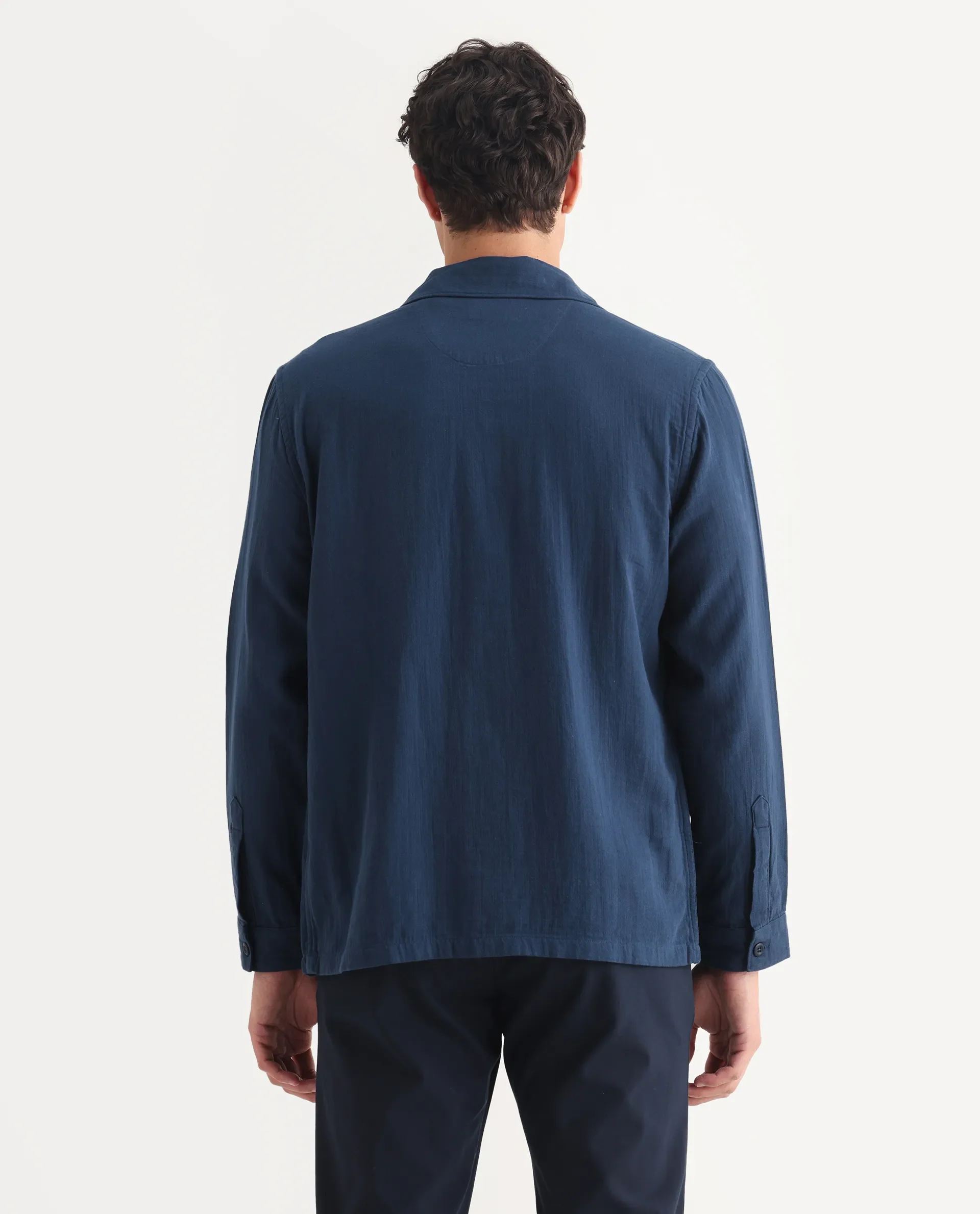 Rare Rabbit Men's Prest-25 Dusky Blue Cotton Plain Regular Fit Full Sleeve Collared Shacket - Image 7